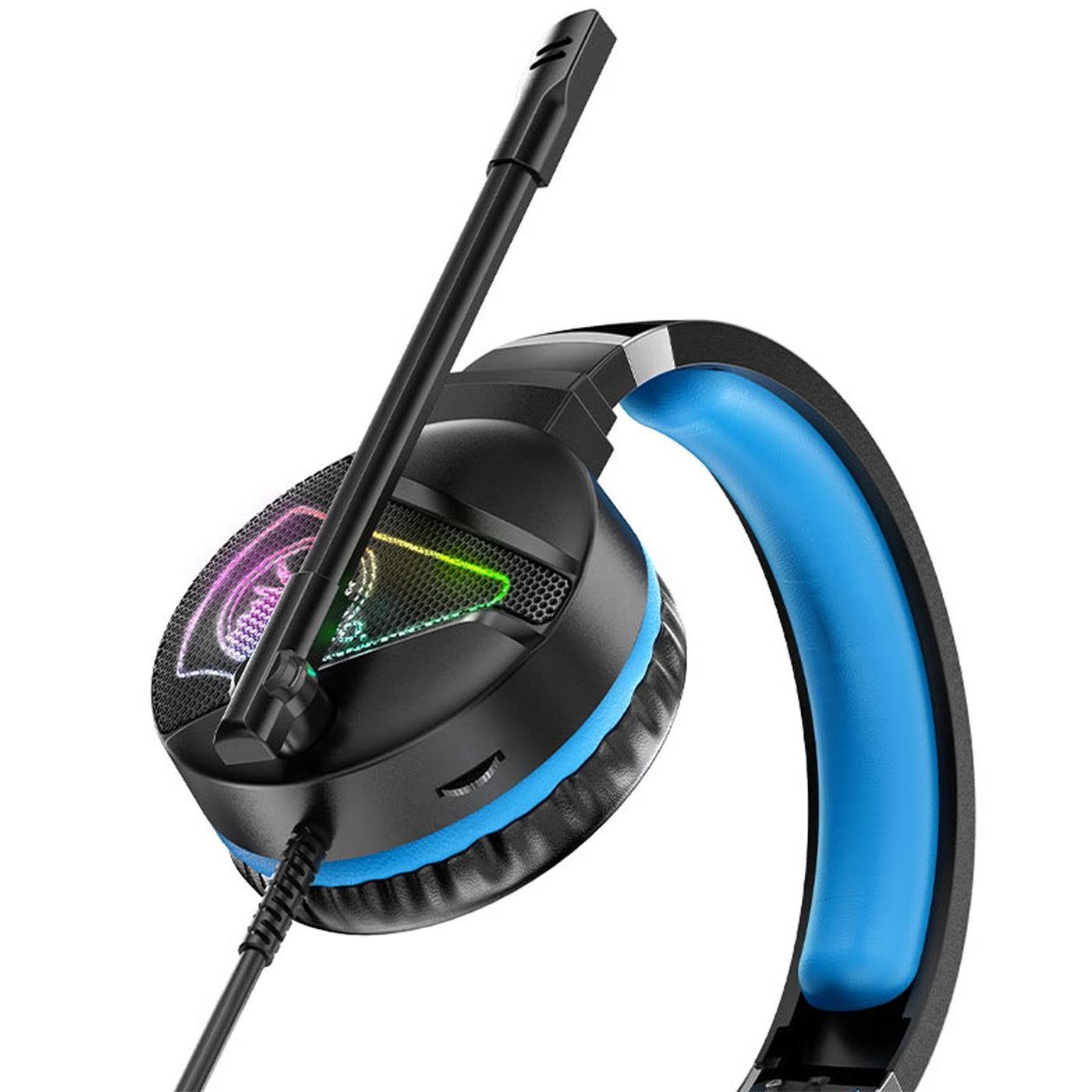 W104 mit Gaming PC-Headset LED Stereo Kopfhörer Gaming Beleuchtung) HOCO Mikrofon (Stylische Blau und