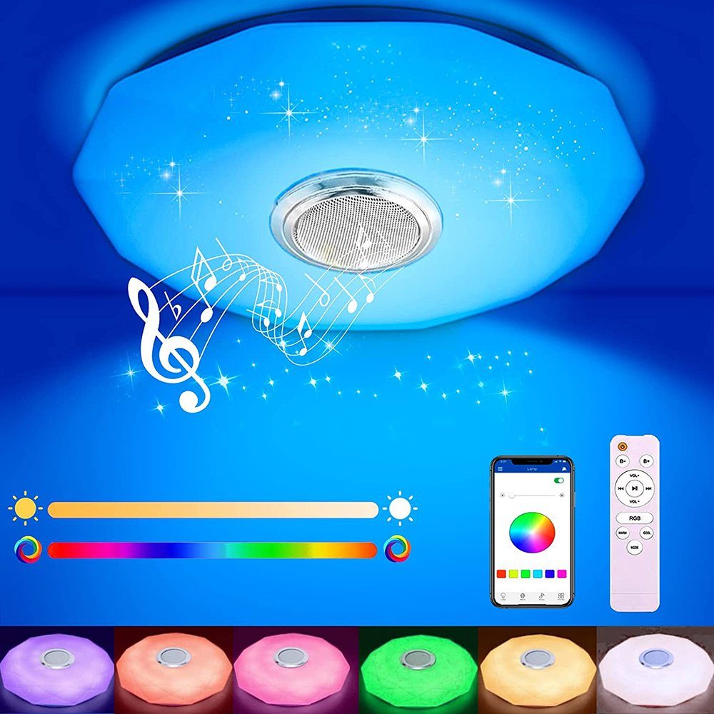 GelldG Deckenleuchte LED Deckenleuchte Dimmbar mit Bluetooth Lautsprecher,  LED Deckenlampe