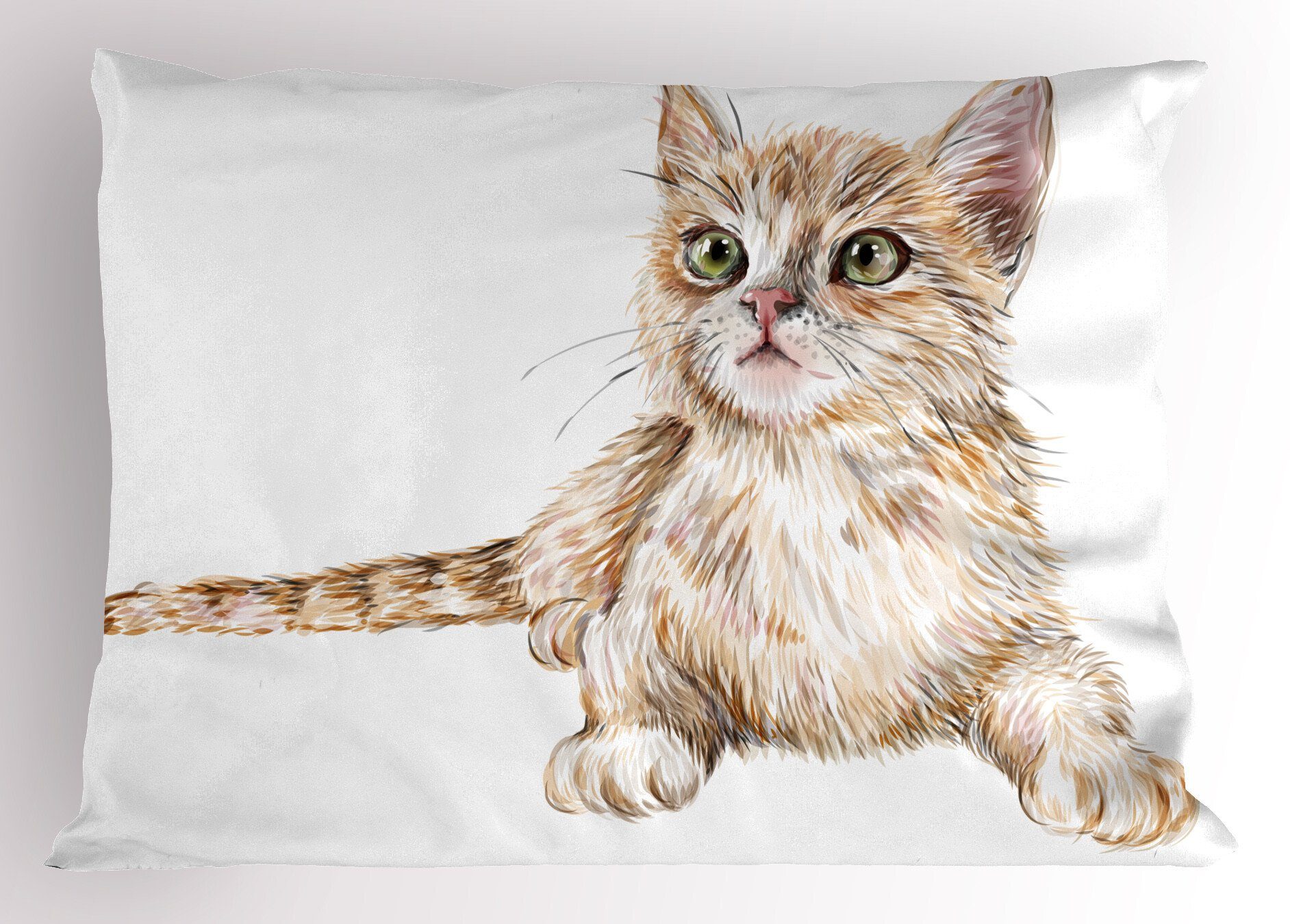 Katze Standard Hand Dekorativer Gedruckter Stück), (1 Abakuhaus Drawn Size Süße Kissenbezug, Ingwer-Kätzchen King Kissenbezüge