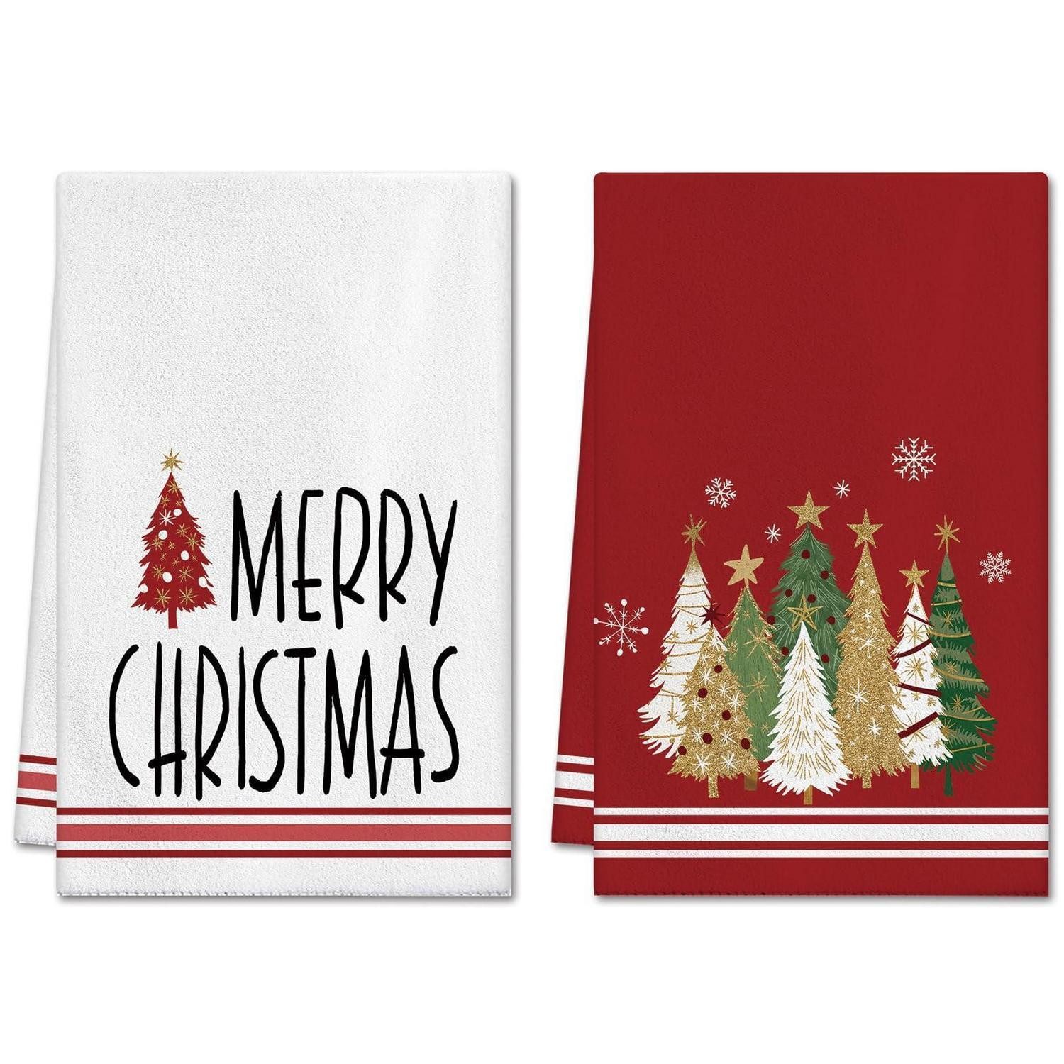 LuxusKollektion Geschirrtuch Küchentücher Weihnachtsbaum Schneeflocke 2er Set 45x66cm, (2-tlg)