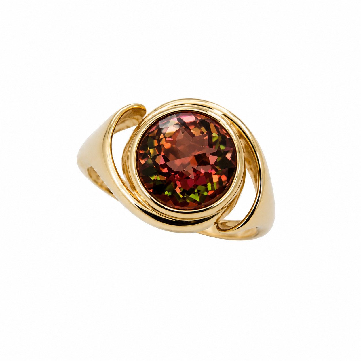 Sogni d'oro Fingerring "Lichtblüte" mit Feuertopas, Silber 925 vergoldet, geschwungener Ringkopf