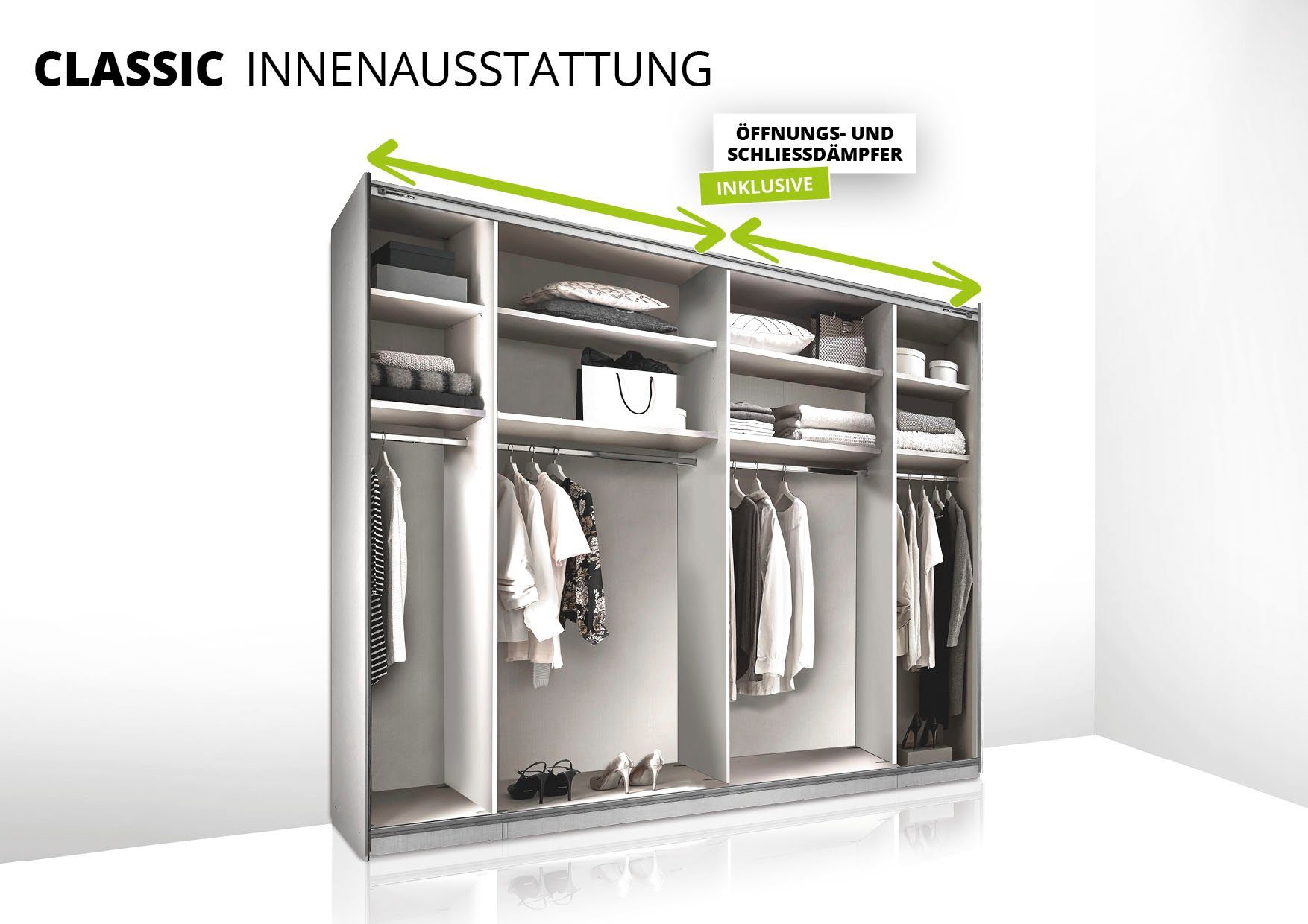 STAUD Schwebetürenschrank Sonett 220, Made in Germany mit vier verschiedenen Ausstattungsvarianten