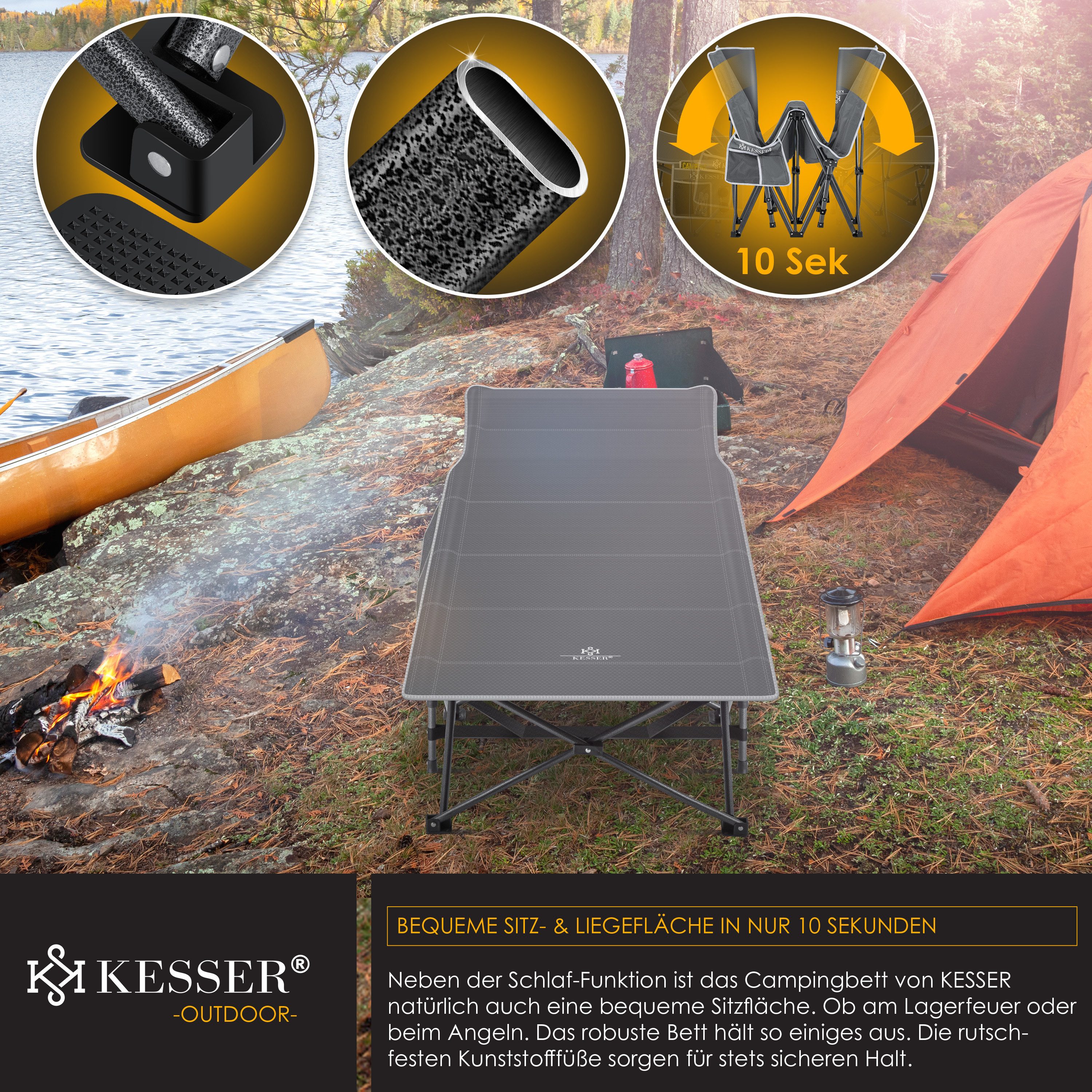KESSER Campingliege Campingbett Feldbett Klappbar Klappbett Campingliege
