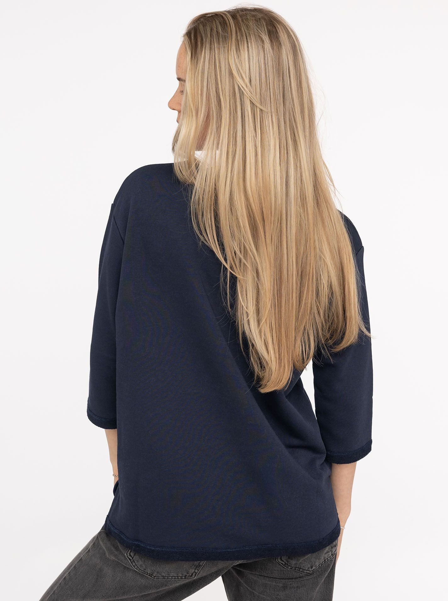 Zwillingsherz 3/4-Arm-Shirt "Meer Gedanken" 3/4 Arm, mit Martimer Botschaft, ausgefransten Kanten