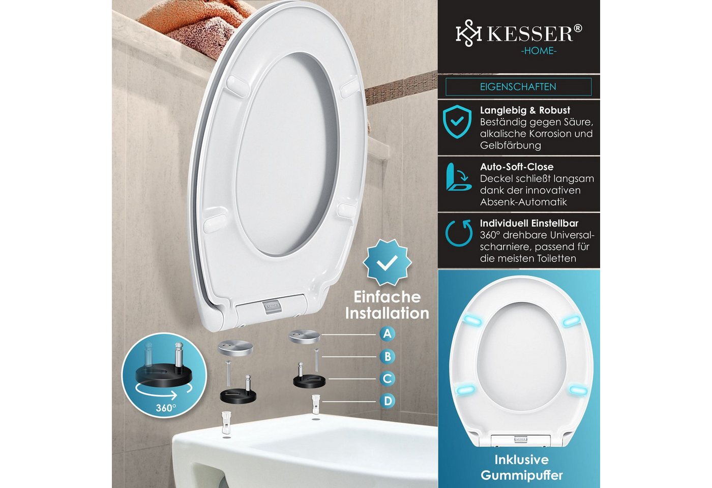 Thumbnail - KESSER WC-Sitz, WC Sitz mit Absenkautomatik Toilettendeckel Quick-Release