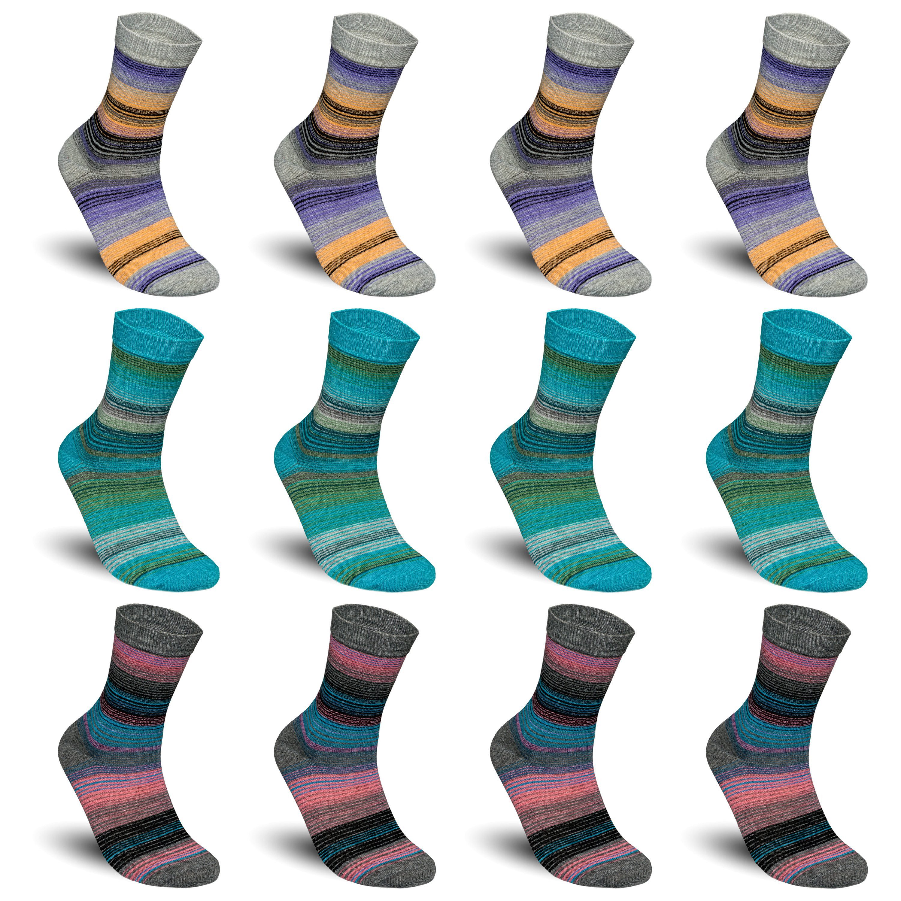 Freizeitsocken 3-12 Paar Damen Socken Baumwolle Bunte Freizeit Komfortbund