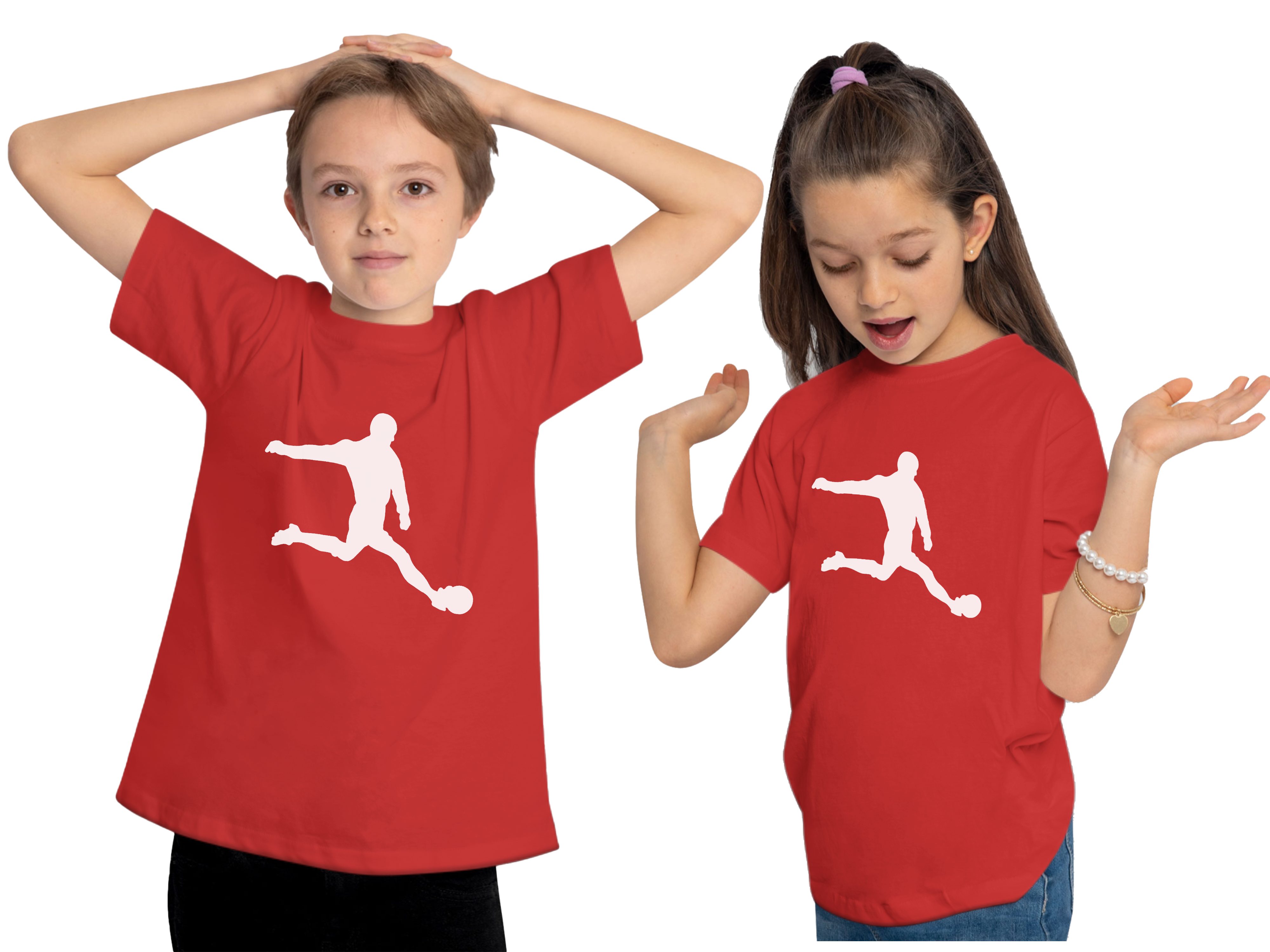 MyDesign24 T-Shirt Kinder Fussball Print Shirt - Fussballer Silhouette Bedrucktes Fussball T-Shirt kurzarm i463