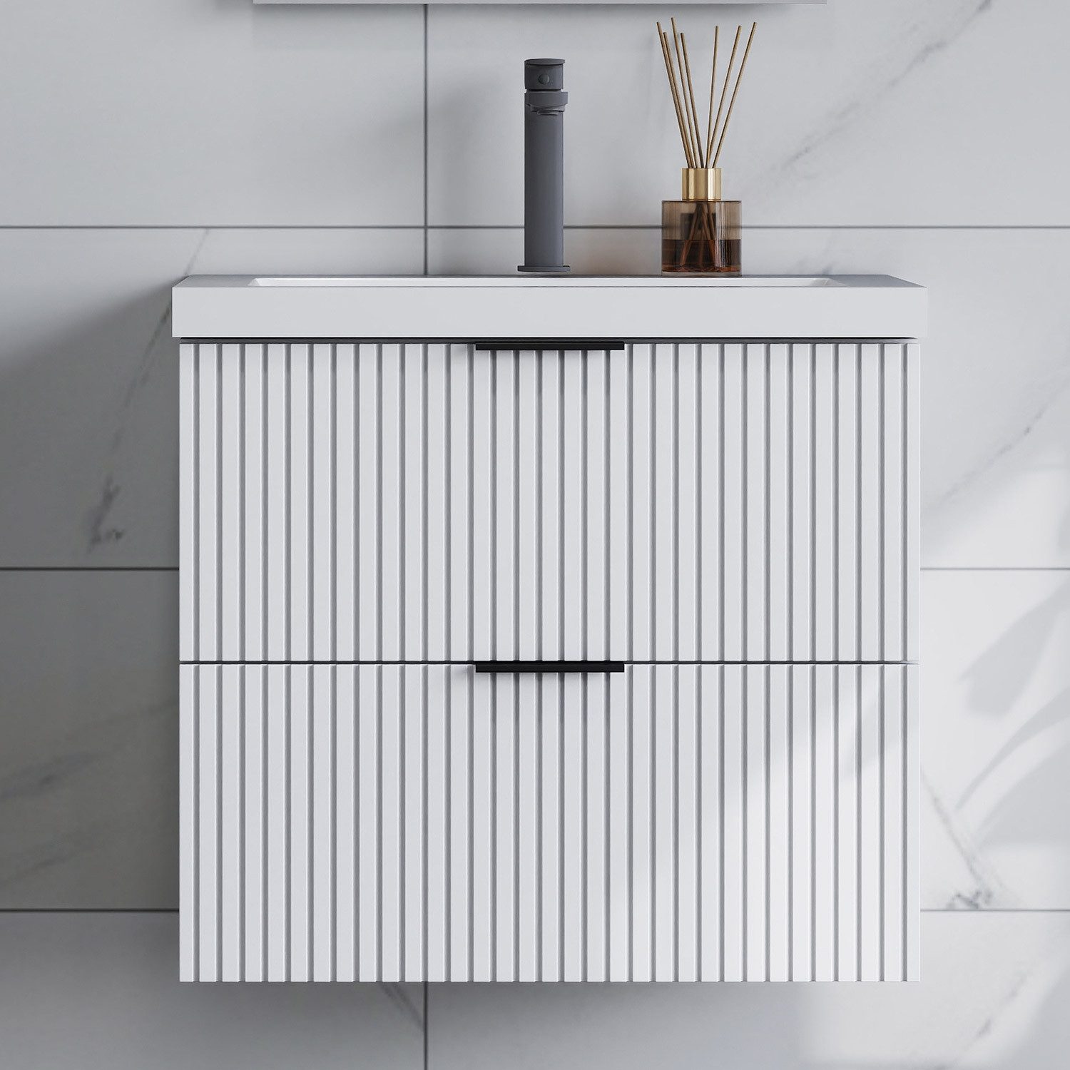 duschspa Waschtisch Waschbecken mit Unterschrank Badmöbel Set Hängeschrank, mit Griffe, 50/60/80/100/120 cm