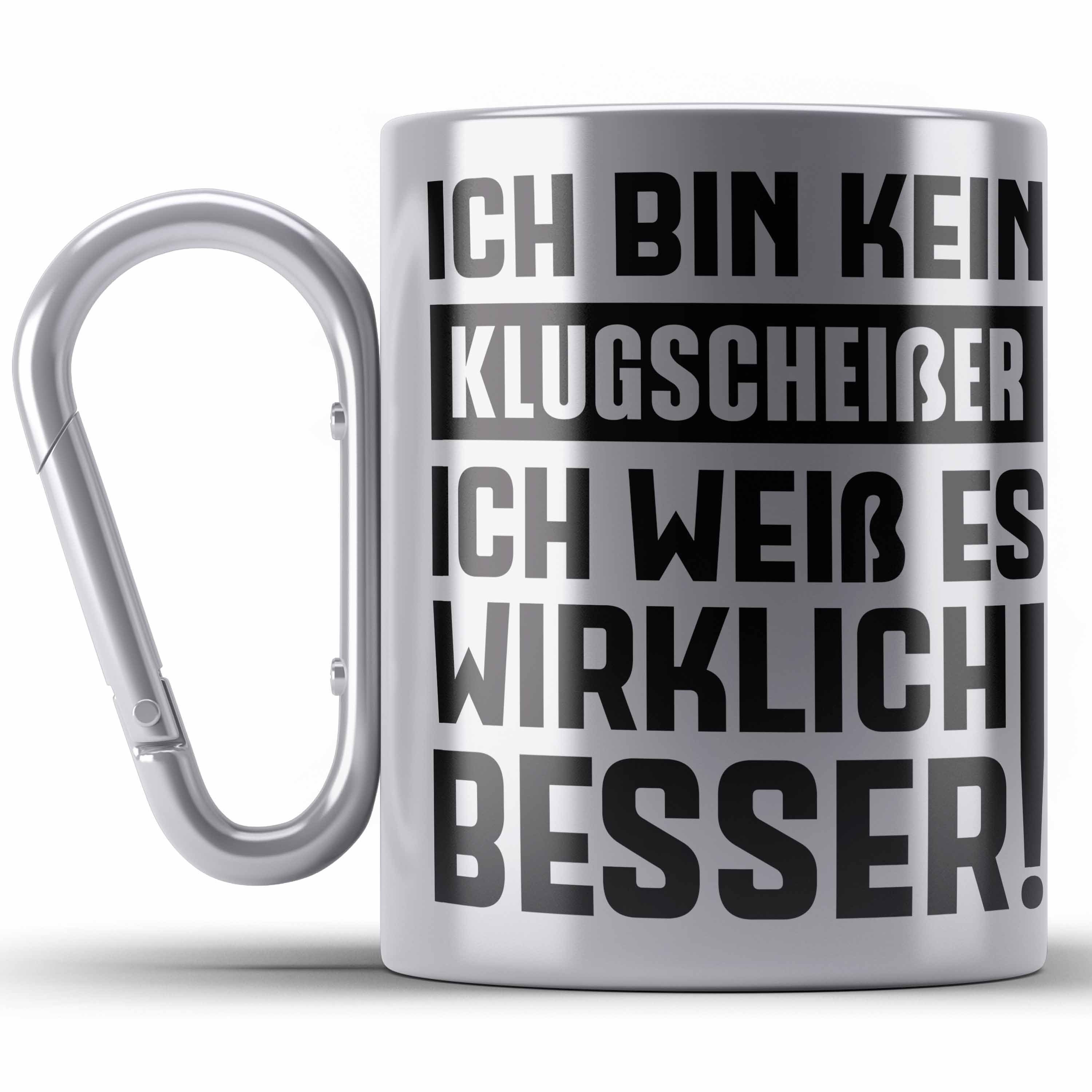 Trendation Thermotasse Klugscheißer Geschenk Edelstahl Tasse mit Spruch Besserwisser Geschenk Silber