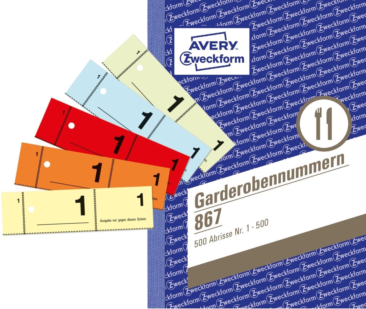 Formularblock Garderobennummern A6 farbig sortiert 100 Blatt / Block farbig sortiert
