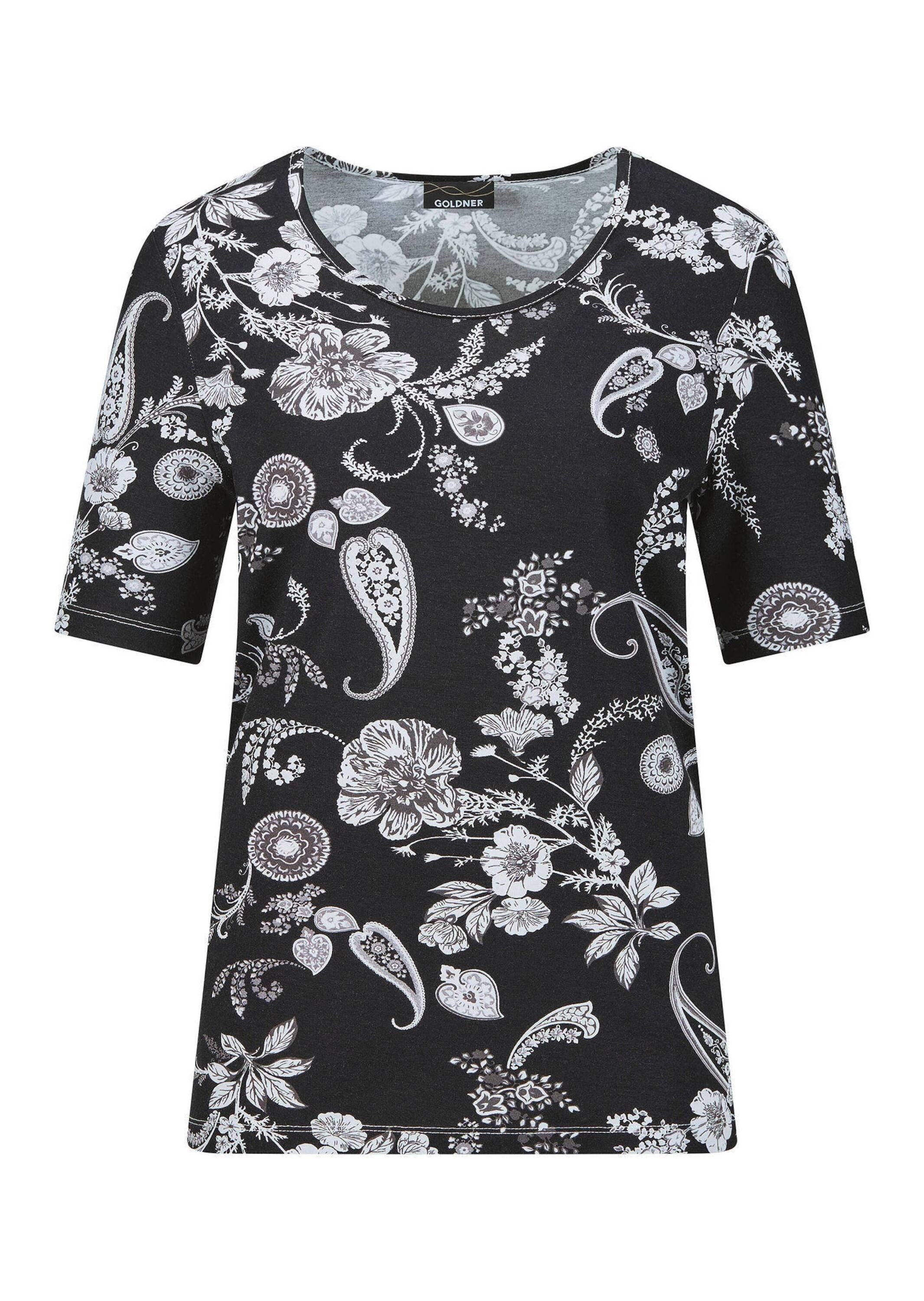 GOLDNER T-Shirt Kurzgröße: Blusenshirt mit Blumen-Paisley-Muster Viskoseshirt mit Rundhalsausschnitt und Halbarm