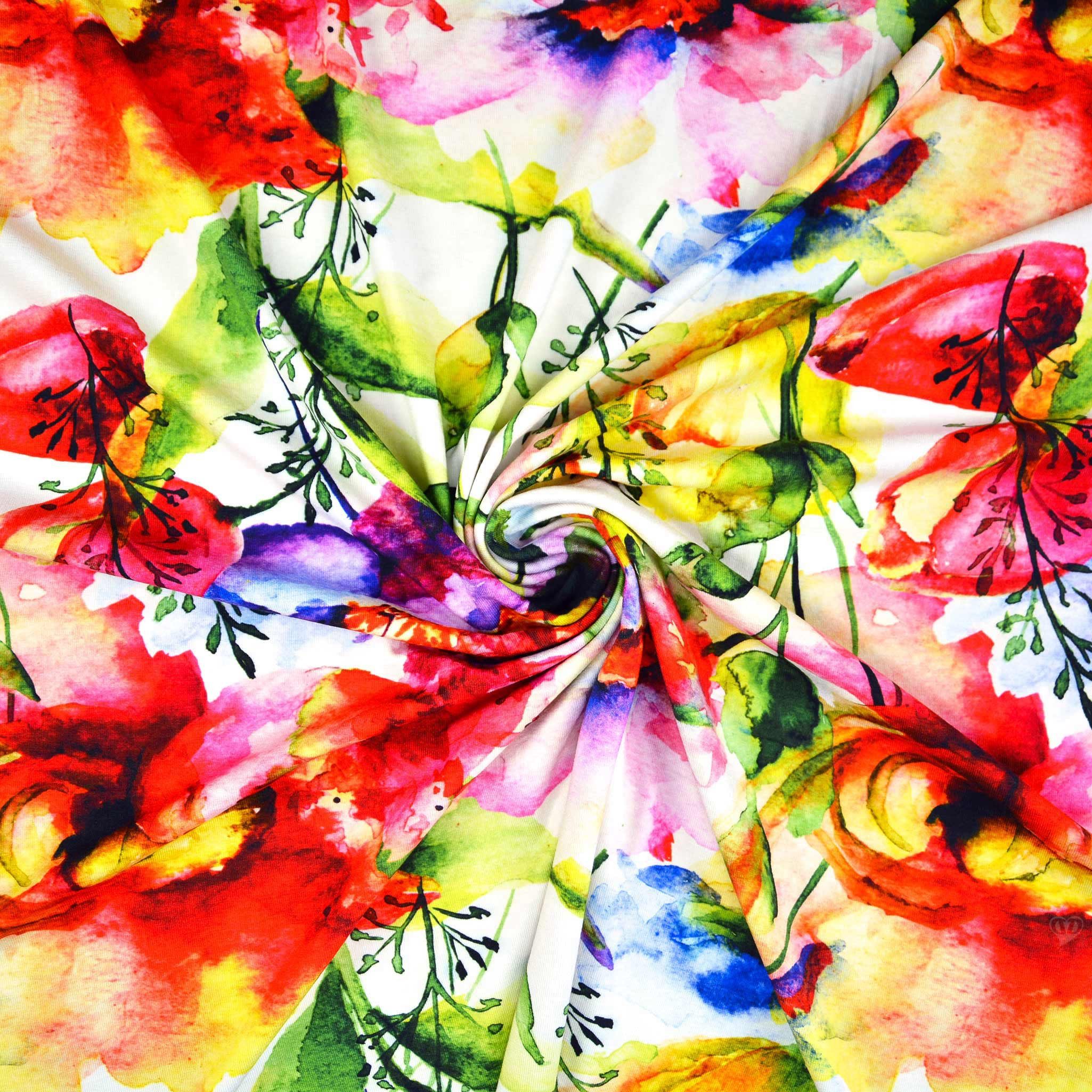 Thumbnail - maDDma Stoff Jersey Sommerblumen ab 1m Viskose Sommerstoff Meterware, Motiv 4