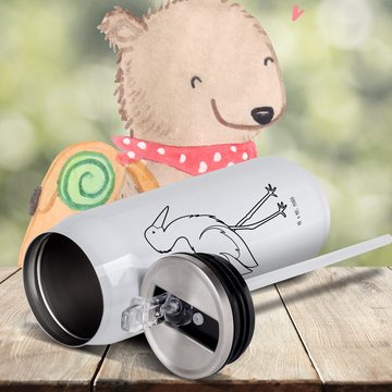 Mr. & Mrs. Panda Isolierflasche Storch - Weiß - Geschenk, Schwanger, lustige Sprüche, Tiere, Geburt, Trinkhalm und klappbares Mundstück.