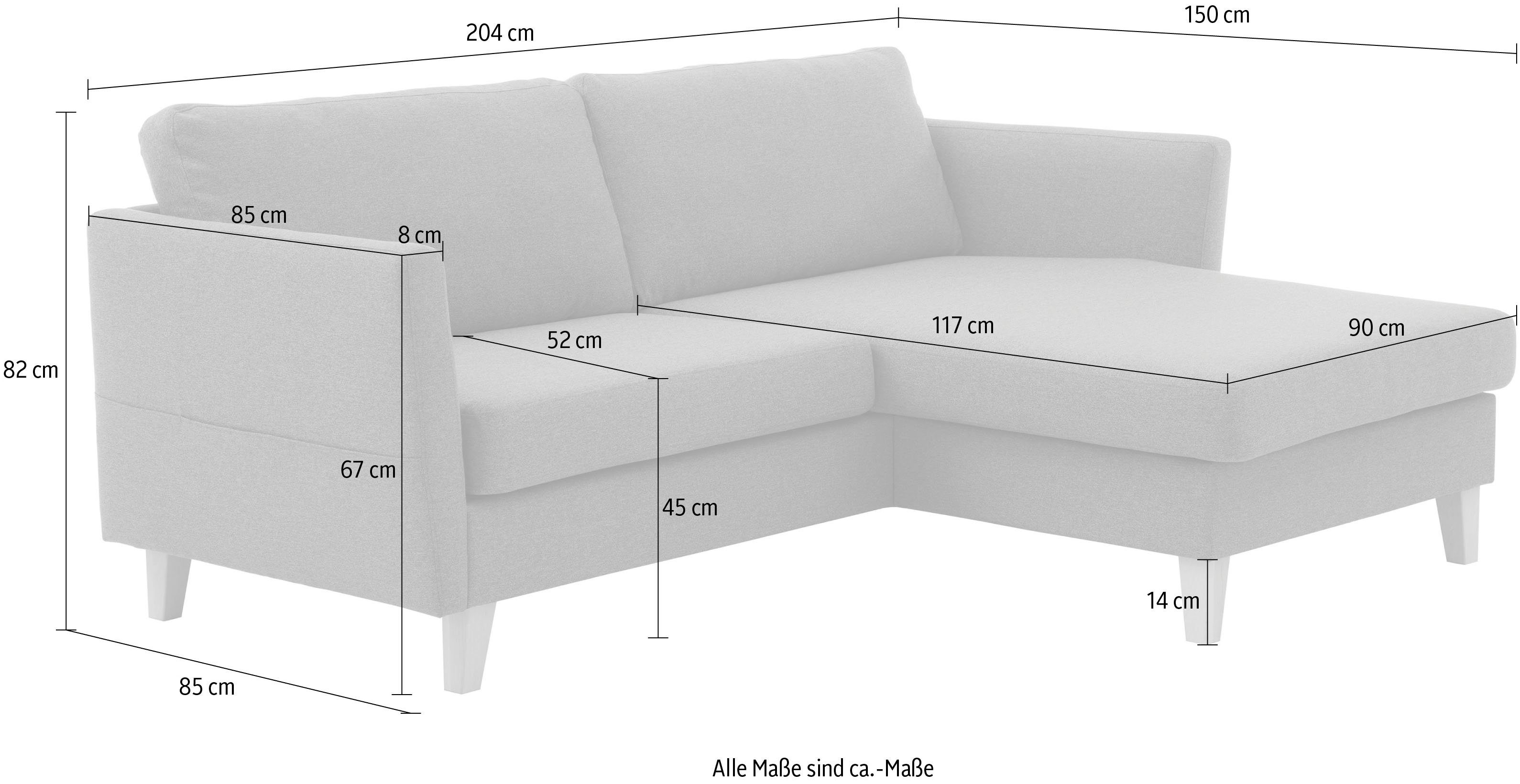 ATLANTIC home collection Ecksofa Mailo L-Form, mit Seitentaschen, Recamiere beidseitig montierbar, Massivholzfüße