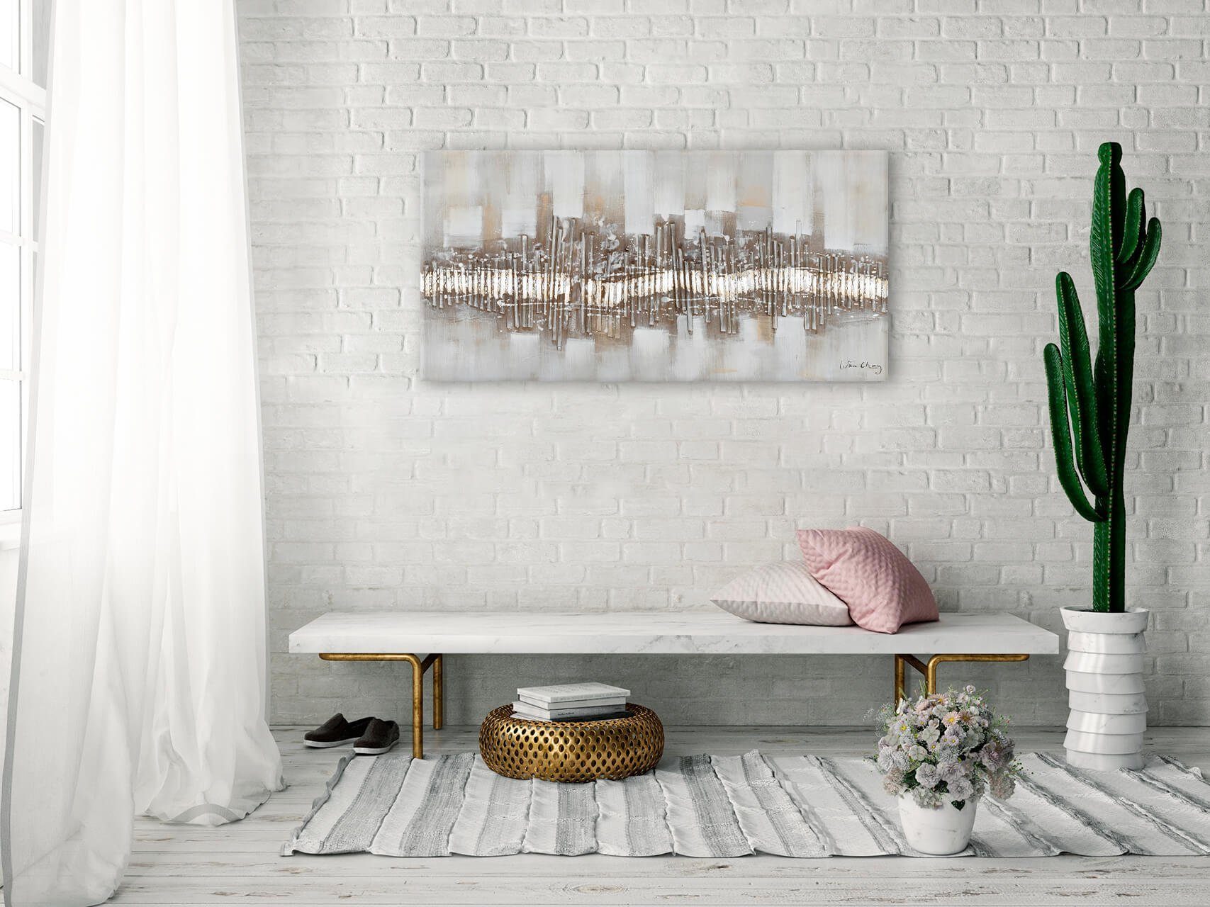 Outline Leinwandbild cm, 100% Wohnzimmer 120x60 KUNSTLOFT Gemälde HANDGEMALT Wandbild City