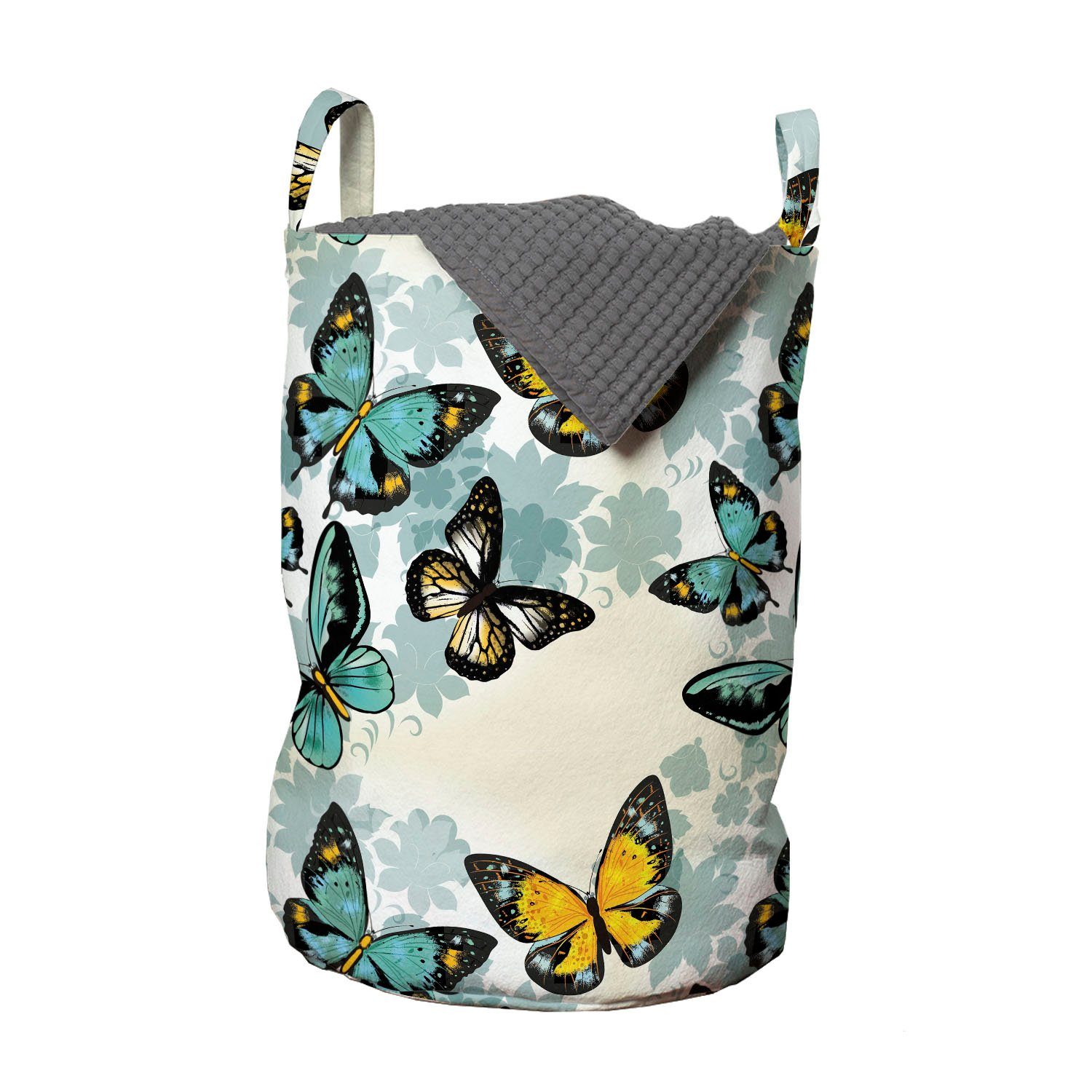Floral Moth für Kordelzugverschluss Schmetterling Wäschekorb Waschsalons, Wäschesäckchen Griffen Abakuhaus mit Silhouetten