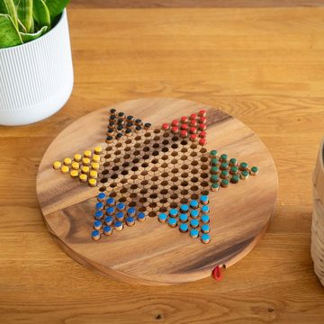 Logoplay Holzspiele Spielesammlung, Halma Gr. XL für 2 bis 6 Spieler - Spielfeld 31 cm rund - 6 x 15 Spielstecker Holzspielzeug