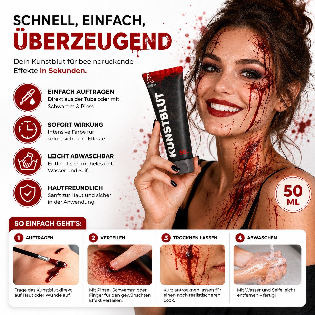 FASCHINFEVER Kostüm 50 ml Blut - abwaschbar & täuschend echt - &Kunstblut zum Schminken