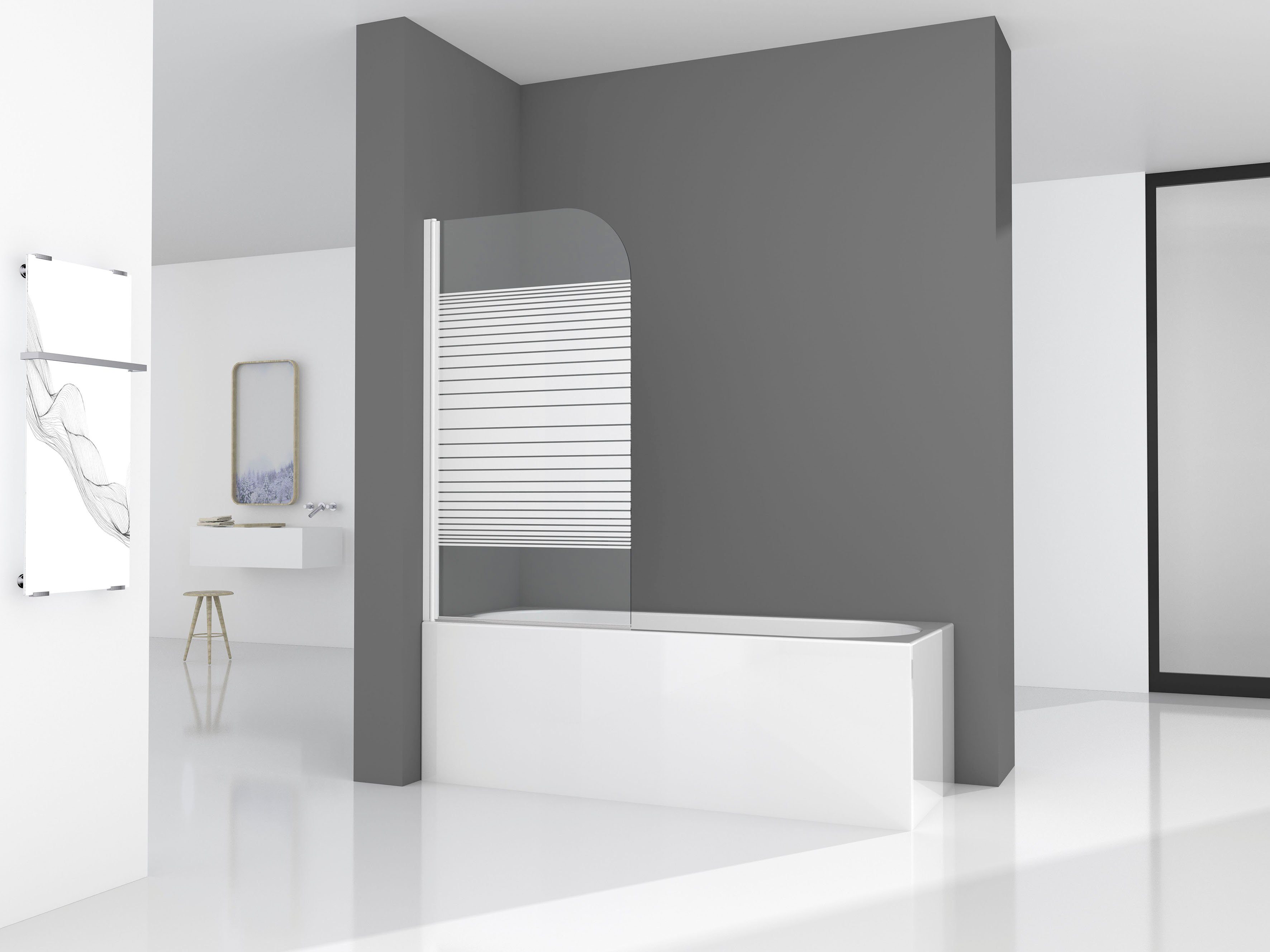 Marwell Badewannenfaltwand White Stripes, Einscheibensicherheitsglas, (1 tlg), mit Sichtschutz
