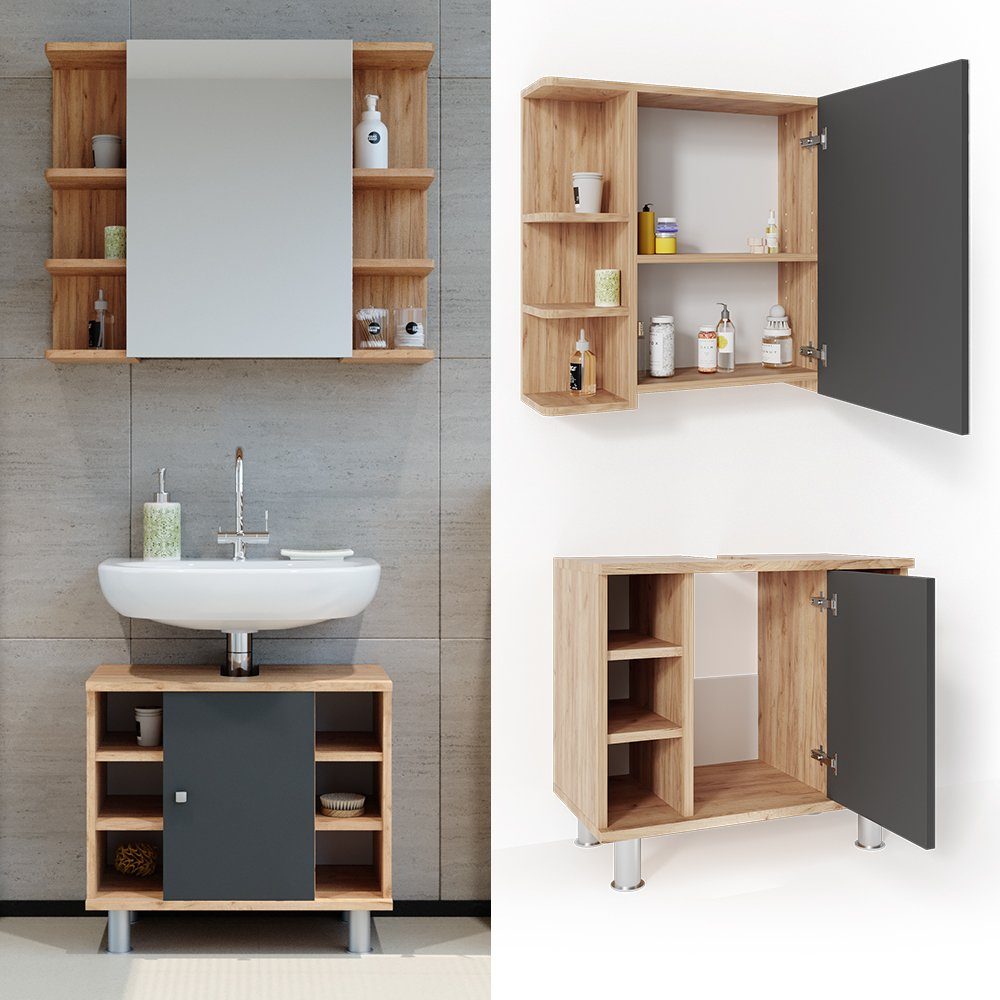 Vicco Badmöbel-Set Fynn, Eiche/Anthrazit, 2 Teile, günstig online kaufen