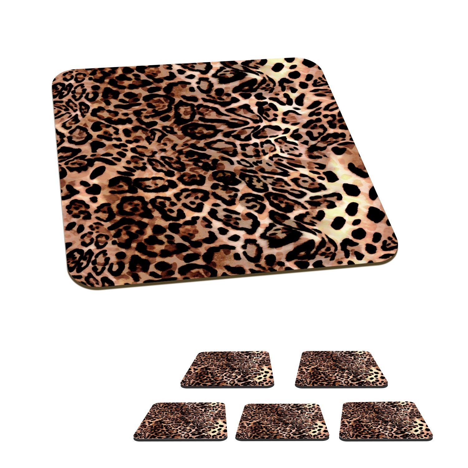MuchoWow Glasuntersetzer Tiermuster - Leopard - Design - Luxus, Zubehör für Gläser, 6-tlg., Tassenuntersetzer Kork, Quadrat, Untersetzer Set Gläser, 10x10 cm