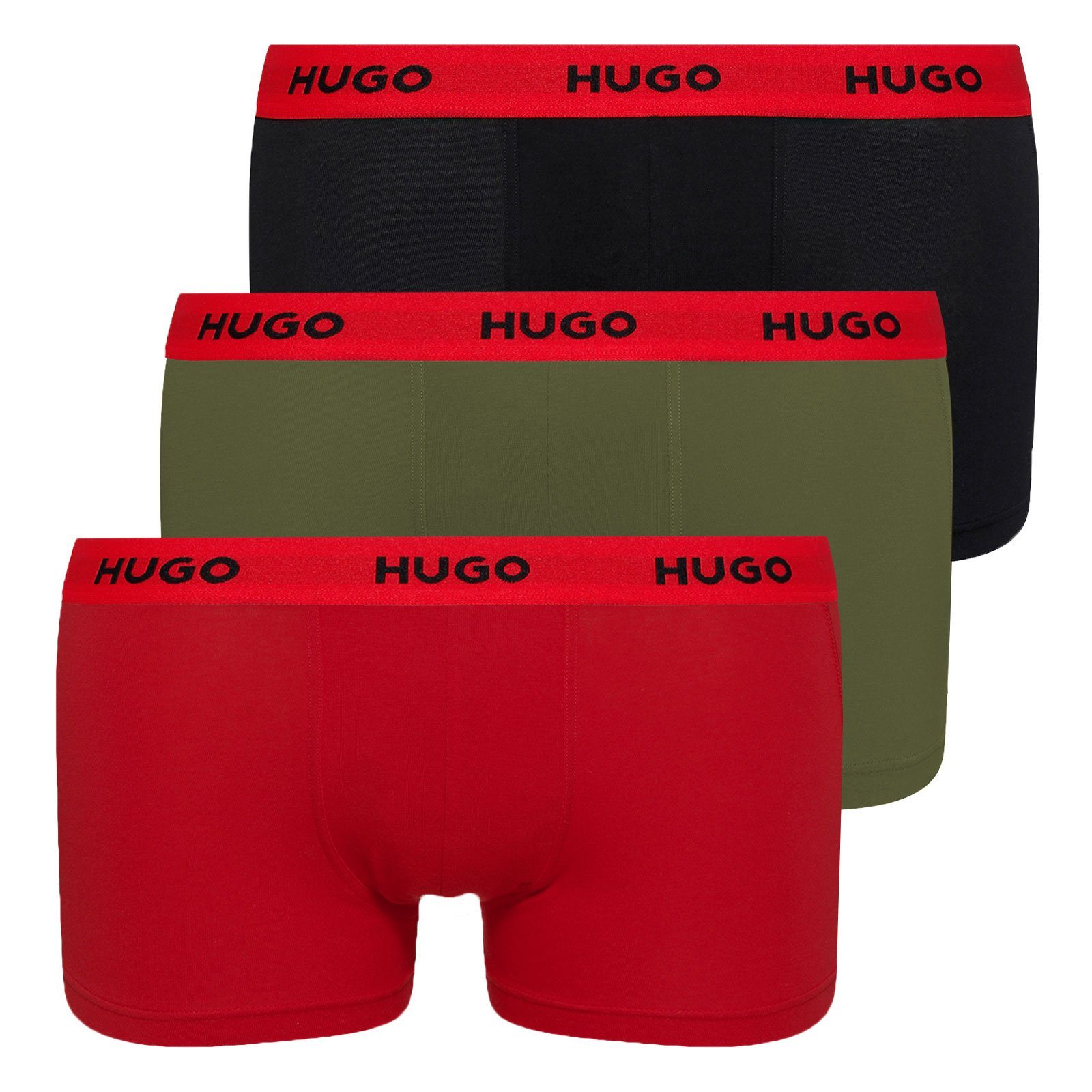 Bund green mit HUGO black umlaufendem / Pack am Markenschriftzug Trunk Set) Triplet 3er (3-St., 967 / red