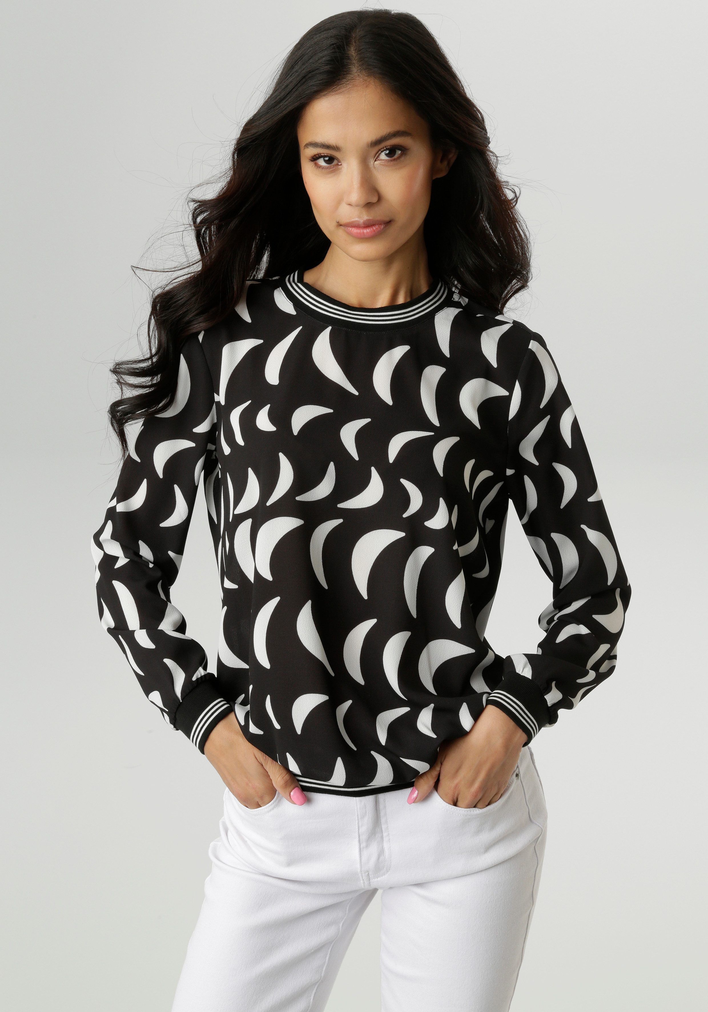 Aniston SELECTED Shirtbluse mit sportiv gestreiften Bündchen günstig online kaufen