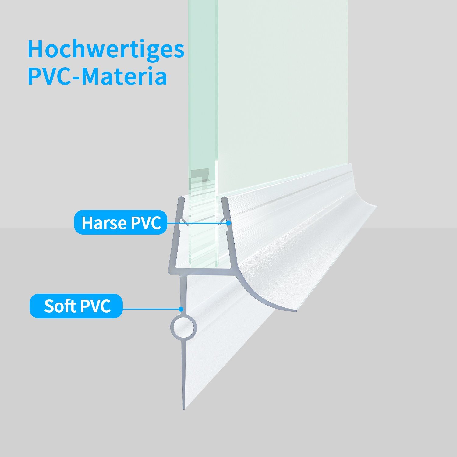 Boromal Duschdichtung für 7-8mm Glas 2 / 4 Stück Wasserabweiser Ersatzdichtung Schwallschutz, L: 100 cm, (2-St., für Glastür Duschtür Duschkabine), mit zwei Lip – Bild 5 von 5