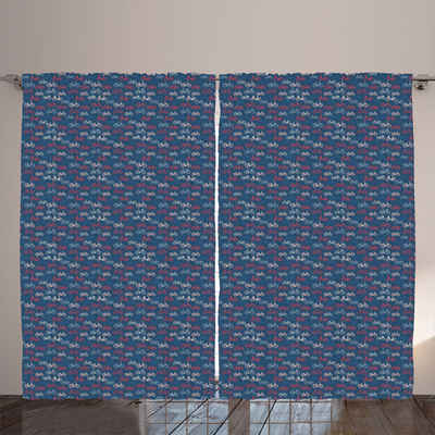 Gardine Gardinen mit Schlaufen und Haken 140 cm x 2 Vorhangbahnen, Abakuhaus, Fahrrad Bike Sketch auf Blau