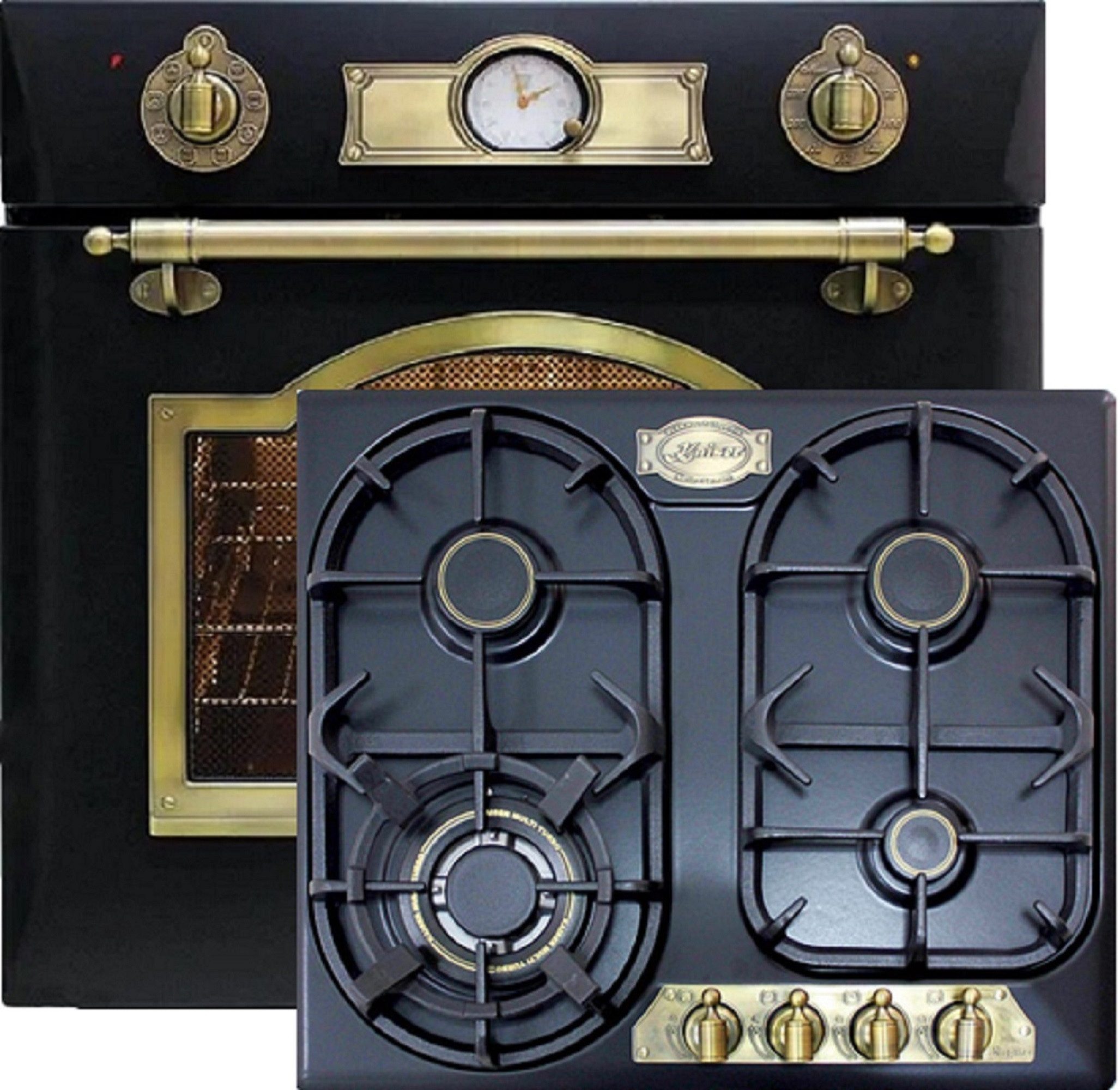 Kaiser Küchengeräte Backofen-Set EG 6345 Em+KG 6325 Em..., mit 1-fach-Teleskopauszug, Einbau Gasbackofen 67L+Retro Einbau Gasherd, 60cm