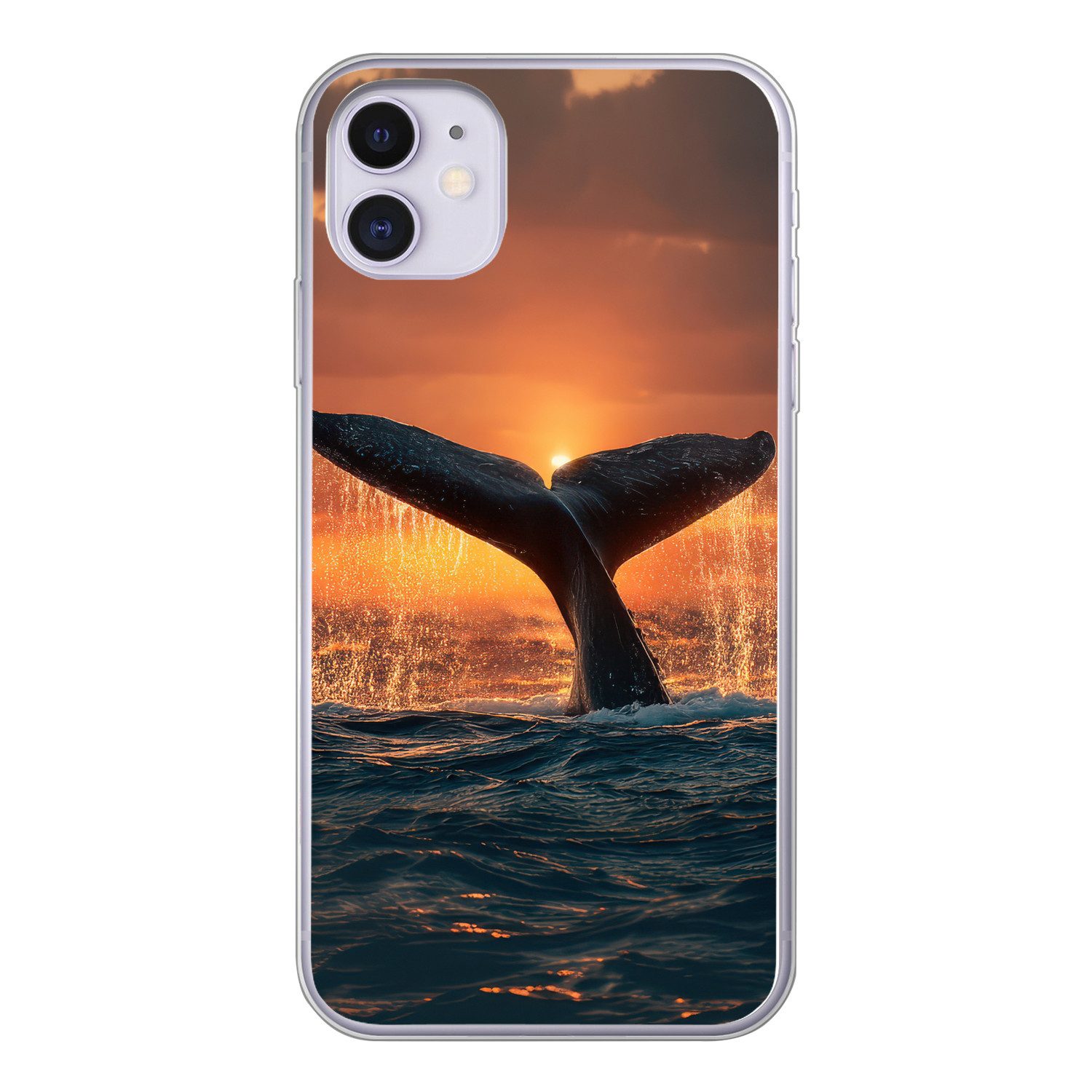 MuchoWow Handyhülle für Apple iPhone 11 Schwanz eines Wals - Wasser - Sonnenuntergang, Smartphone-Bumper, Print, Handy Schutzhülle Dünn