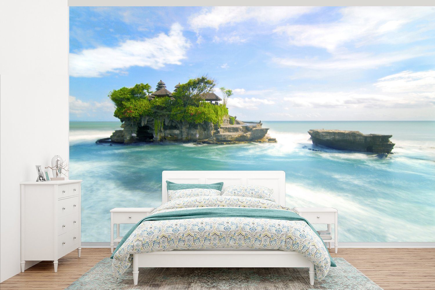 MuchoWow Fototapete Meer - Insel - Indonesien, Matt, bedruckt, (7 St), Montagefertig Vinyl Tapete für Wohnzimmer, Wandtapete