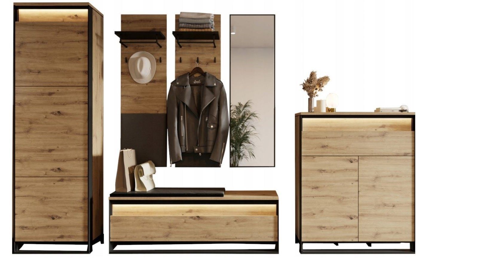 Compleo Garderoben-Set LIMA (Kommode, Schrank, Schuhschrank, 2x Kleiderbüge günstig online kaufen