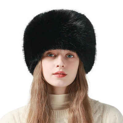 yozhiqu Fischerhut Wintermütze aus Kunstfell für Damen, warmer und flauschiger Fischerhut Kosakenmütze im russischen Stil, Damen-Uschanka-Pelzmütze