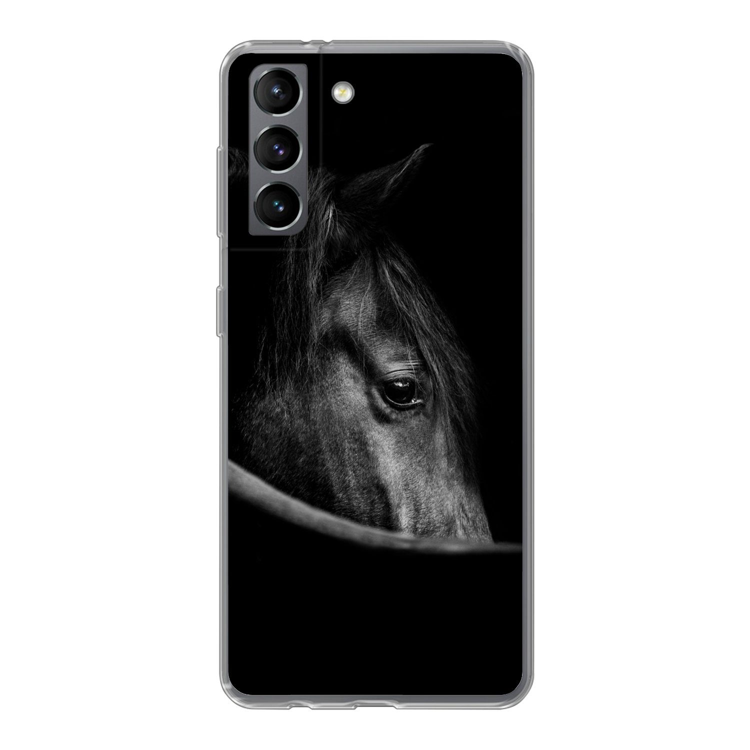 MuchoWow Handyhülle für Samsung Galaxy S21 Pferde - Porträt - Schwarz - Tiere, Phone Case, Silikon, Schutzhülle Dünn