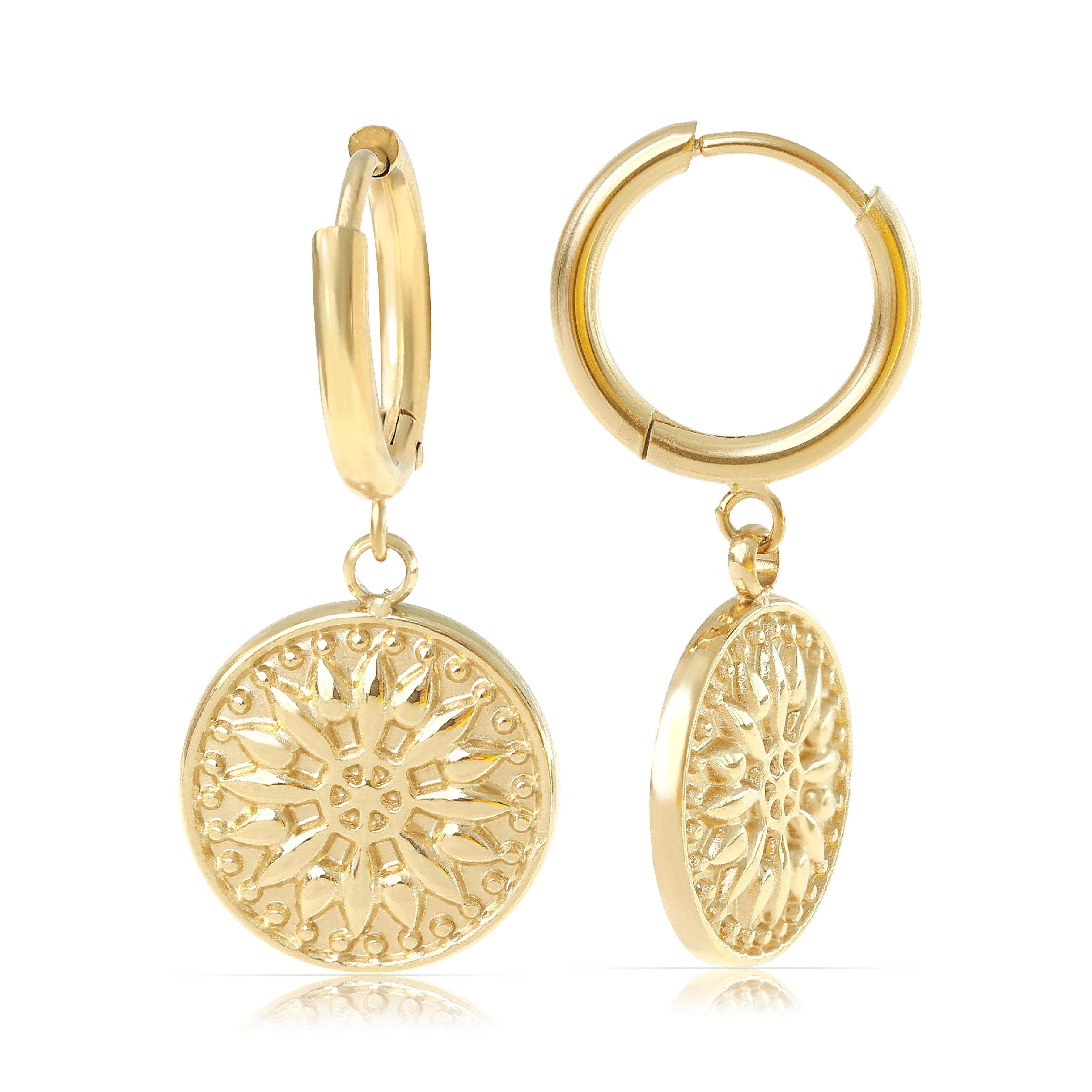 Made by Nami Ohrring-Set Damen Ohrringe hängend mit Sonnenanhänger aus Edelstahl Boho Stil, aus Edelstahl – hypoallergen – wasserfest – Gold o. Silber