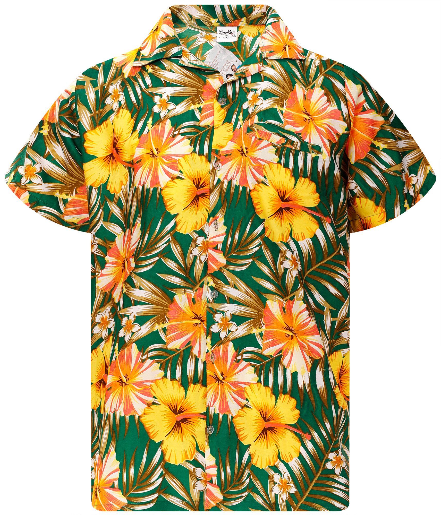 King Kameha Hawaiihemd Tropical Hibiscus Funky Hawaii-Hemd Kurzarm Front-Tasche Unisex