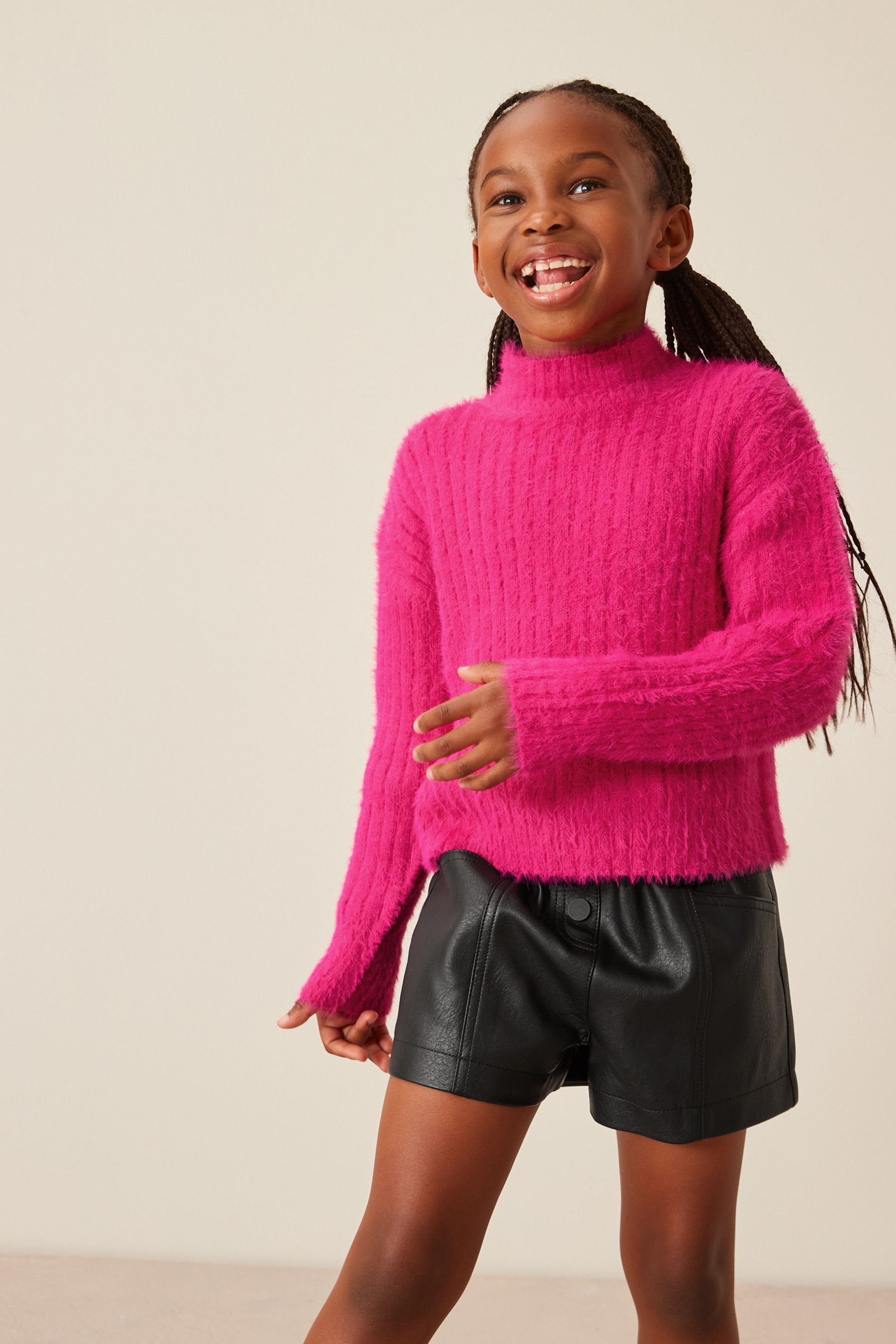 (1-tlg) Bright Next Pink Pullover mit Stehkragenpullover Trichterkragen