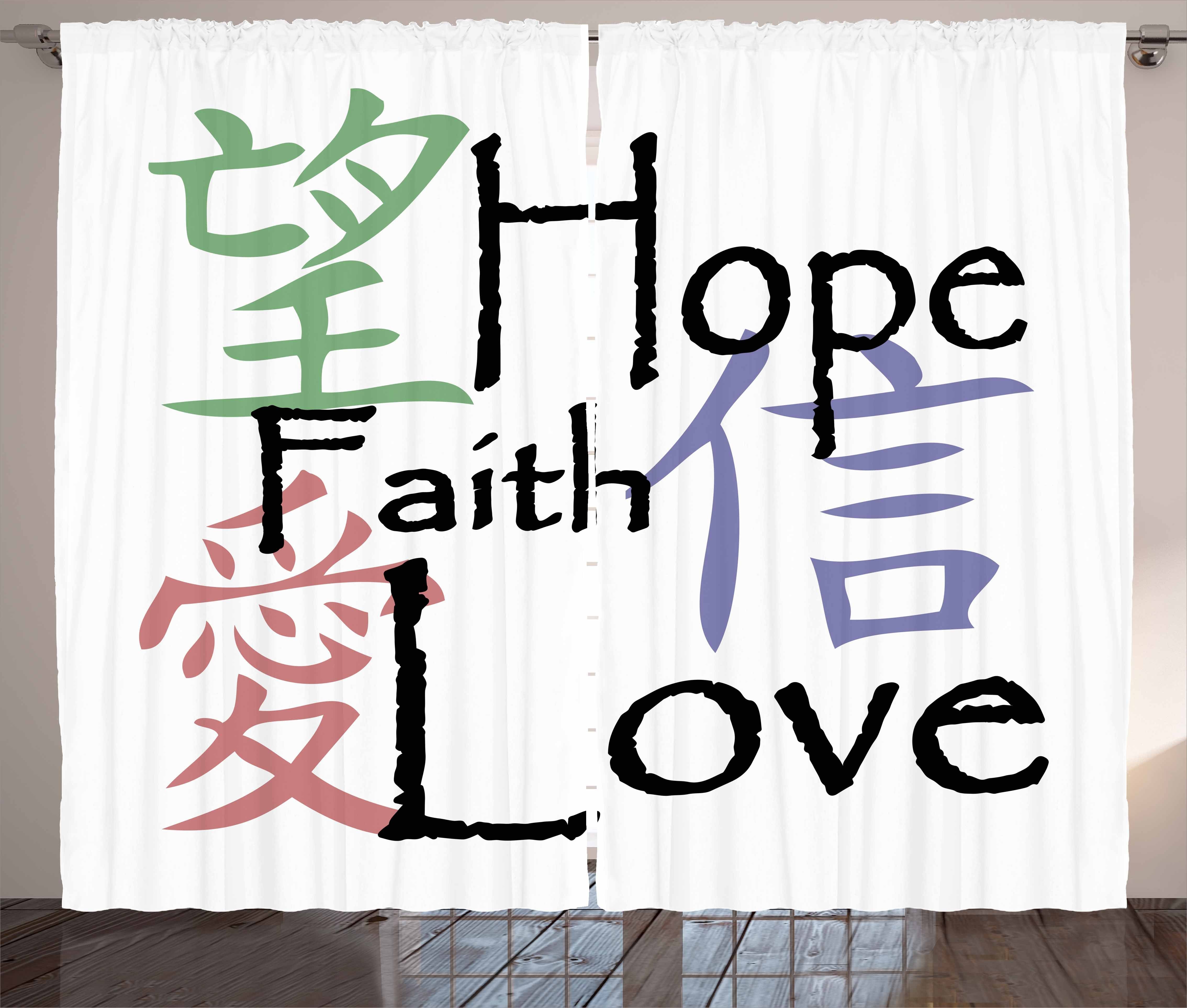 Gardine Schlafzimmer Kräuselband Vorhang mit Schlaufen und Haken, Abakuhaus, Hoffen Chinesische Glauben-Liebe