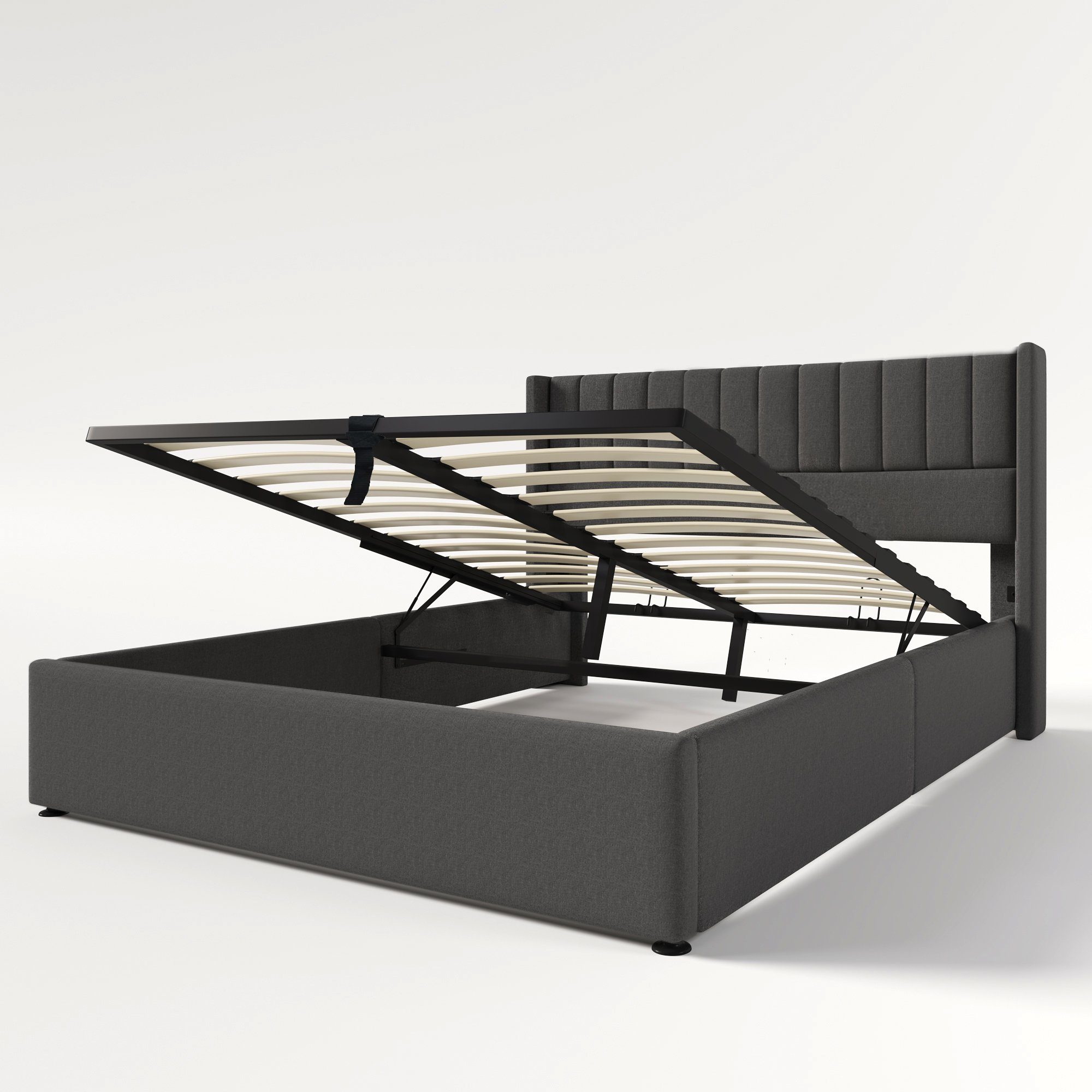 Beige/Grau, Bett Doppelbett unter Leinen mit Stauraum Polsterbett Gotagee dem Polsterbett Stauraum+Lattenrost