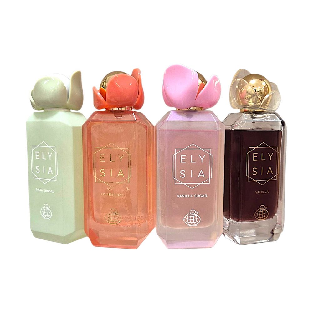 Fragrance World Duft-Set ELYSIA Apple Rouge, Elegance, Marshmallow + Parfümzerstäuber (leer)