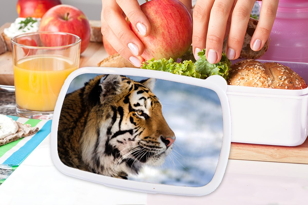 MuchoWow Lunchbox Tiger Kinder Schnee und für Kunststoff, Jungs und Brotbox - Erwachsene, für weiß - Mädchen (2-tlg), Brotdose, Natur