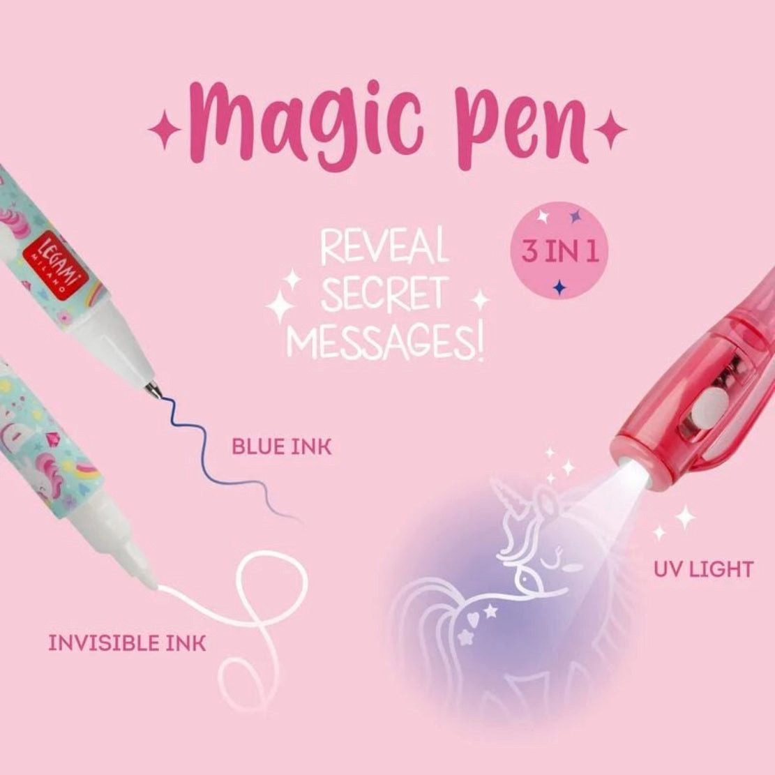 Legami Spiel LEGAMI Magic Pen Einhorn – Stift mit unsichtbarer Tinte & UV-Licht