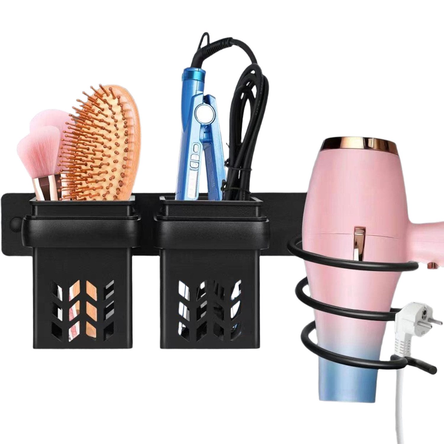 Refined Living Haartrocknerhalter Föhnhalterung Bad Ohne Bohren Wandhalterung für Haartrockner, (Aufbewahrungsbox Make-Up Organizer Föhn und Glätteisen Halterung, 1-tlg., Badezimmer-Set Haartrocknerhalter mit Großem Stauraum Aluminium, Badorganizer Multifunktionaler Organizer für Schlafzimmer Friseursalon)