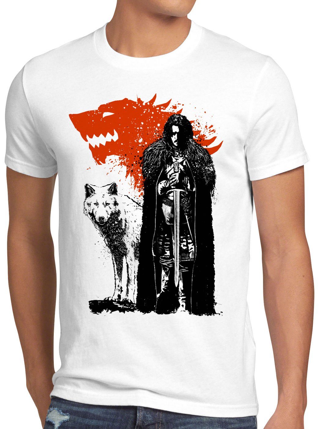 style3 Print-Shirt Herren T-Shirt Schattenwolf snow winterfell jon königslande