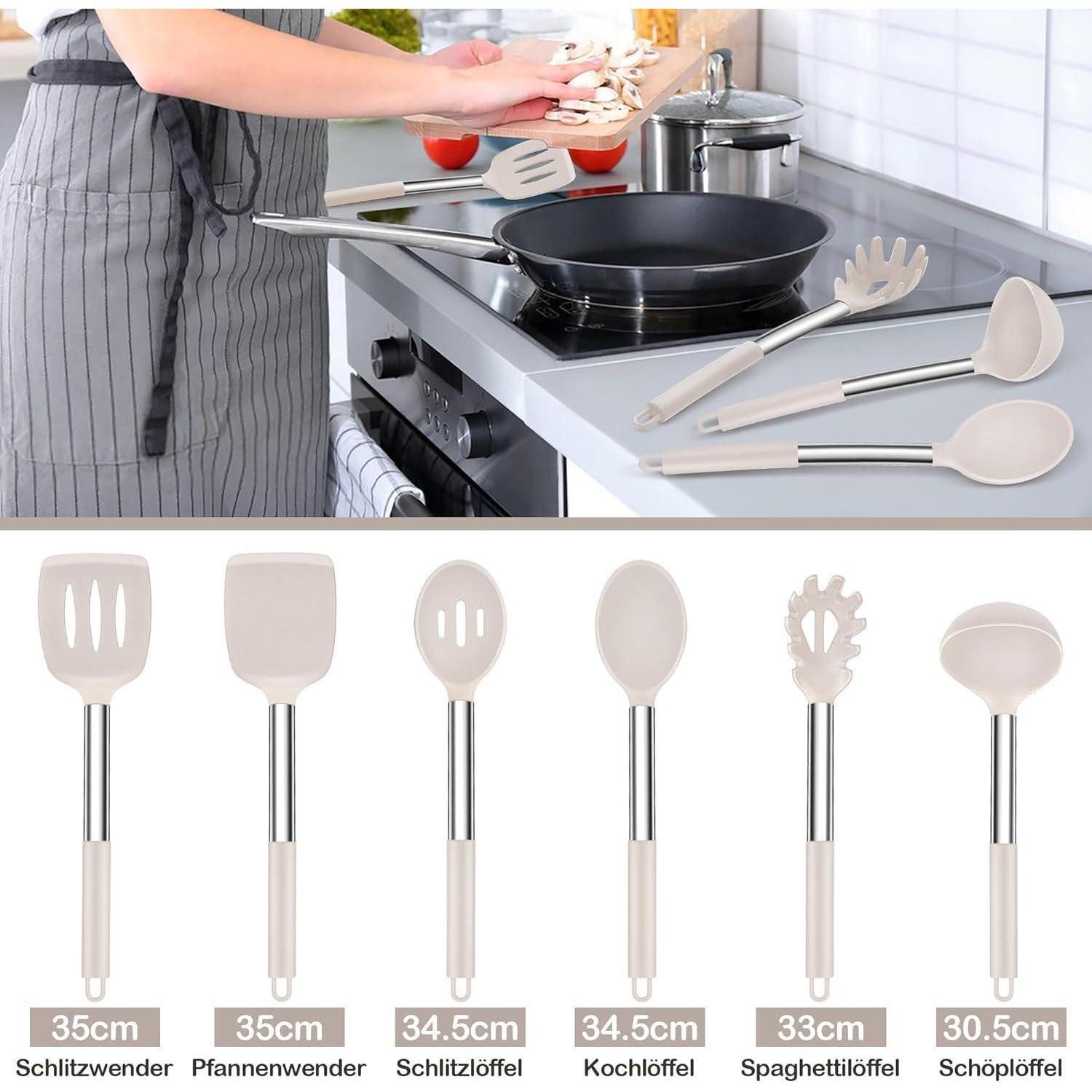 LuxusKollektion Kochbesteck-Set Küchenhelfer Set Silikon Kochutensilien 6-teilig Edelstahlgriff