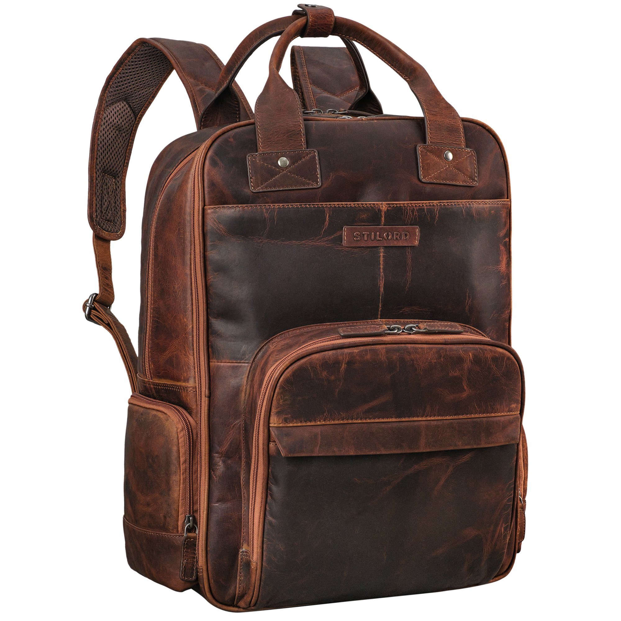 STILORD Notebookrucksack "Kasimir" Vintage Leder Wickelrucksack