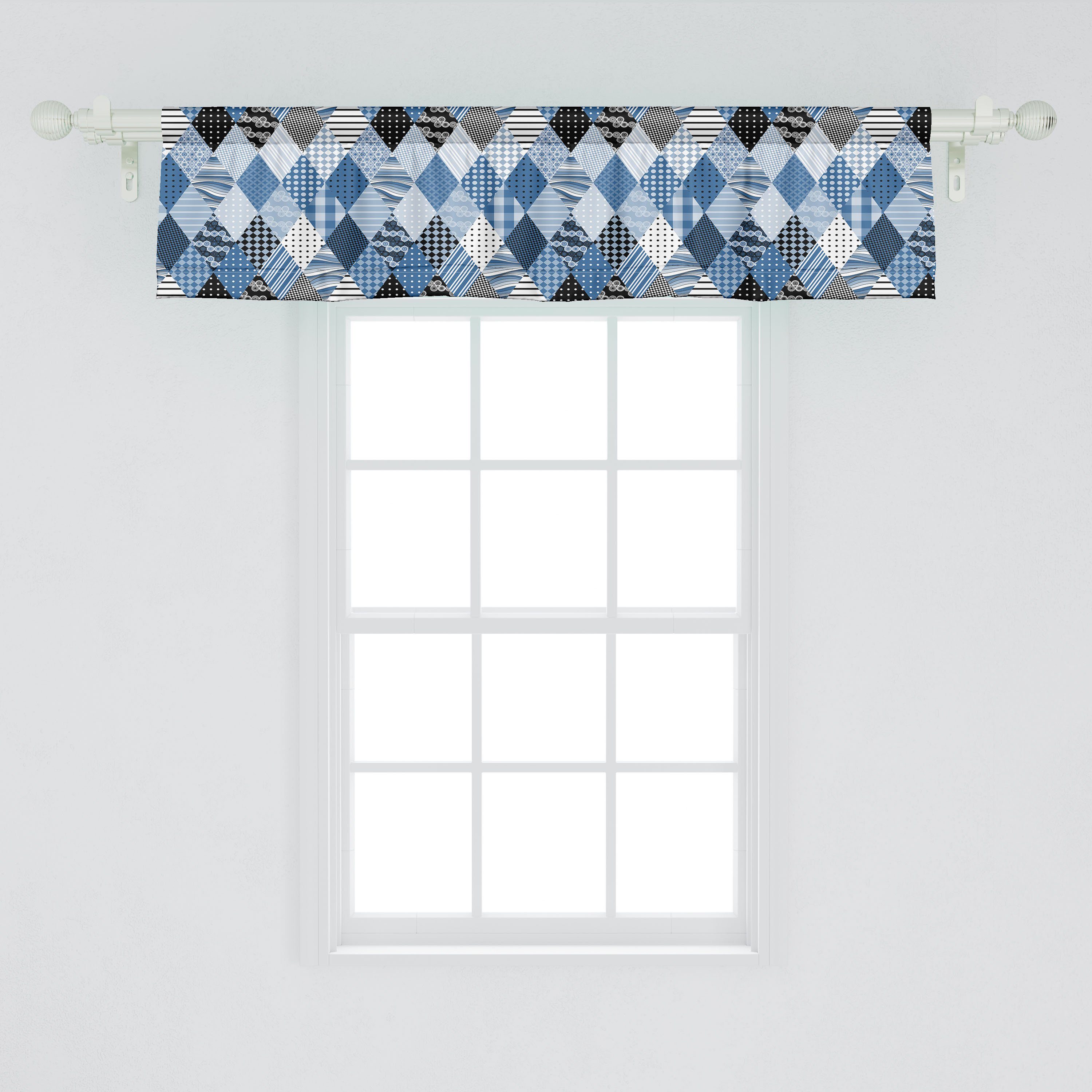 Scheibengardine für Diamantförmig Stangentasche, mit Küche Dekor Microfaser, Abakuhaus, Patchworks Volant Vorhang Blau Schlafzimmer