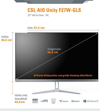 CSL Unity F27-GLS mit Windows 10 Home All-in-One PC (27 Zoll, Intel® Celeron Celeron® N4120, UHD Graphics 600, 16 GB RAM, 128 GB SSD)