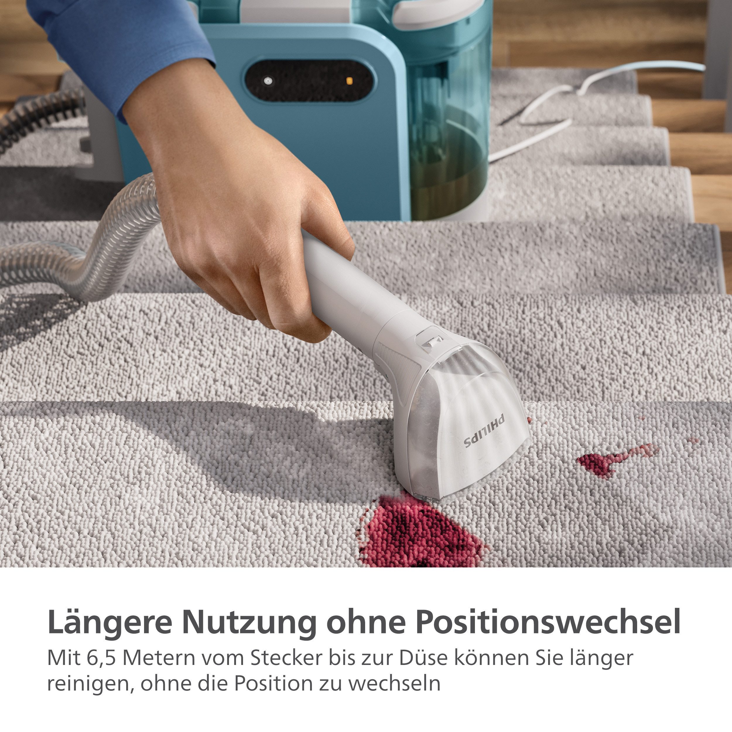 Philips Wasch-Sauger XW3193/11 3000 Series mit 2 Bürsten unterschiedlicher Größe, 400 W, beutellos, reinigt zahlreiche weiche Oberflächen, kompakt, Blau / Seidenweiß